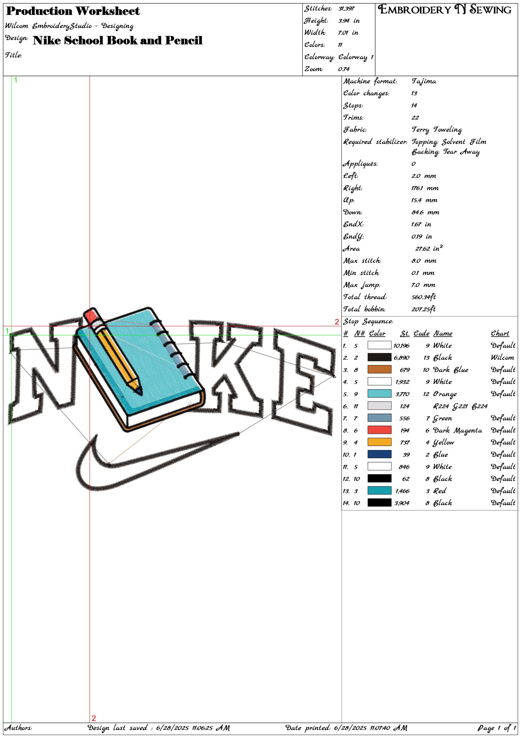 Nike School Book and Pencil-Elegant embroidery design file - instant download — view 3