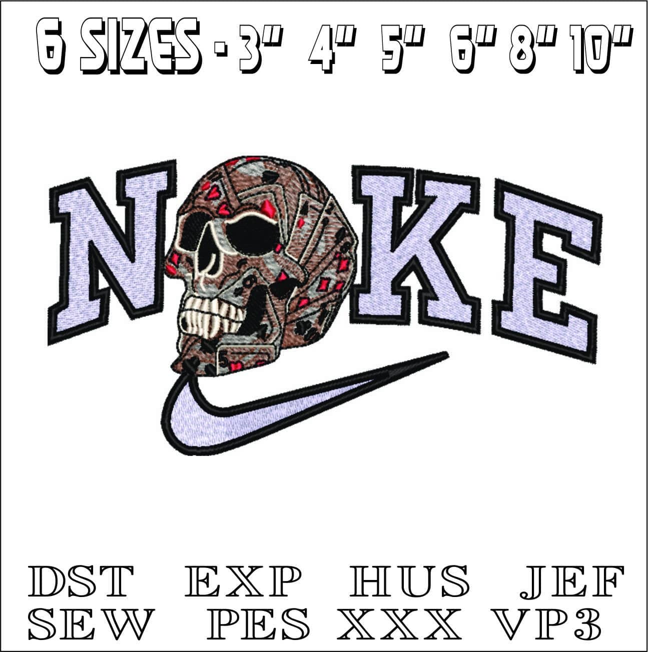 Nike Skull drom deck of cards-Elegant embroidery design file - instant download — view 2