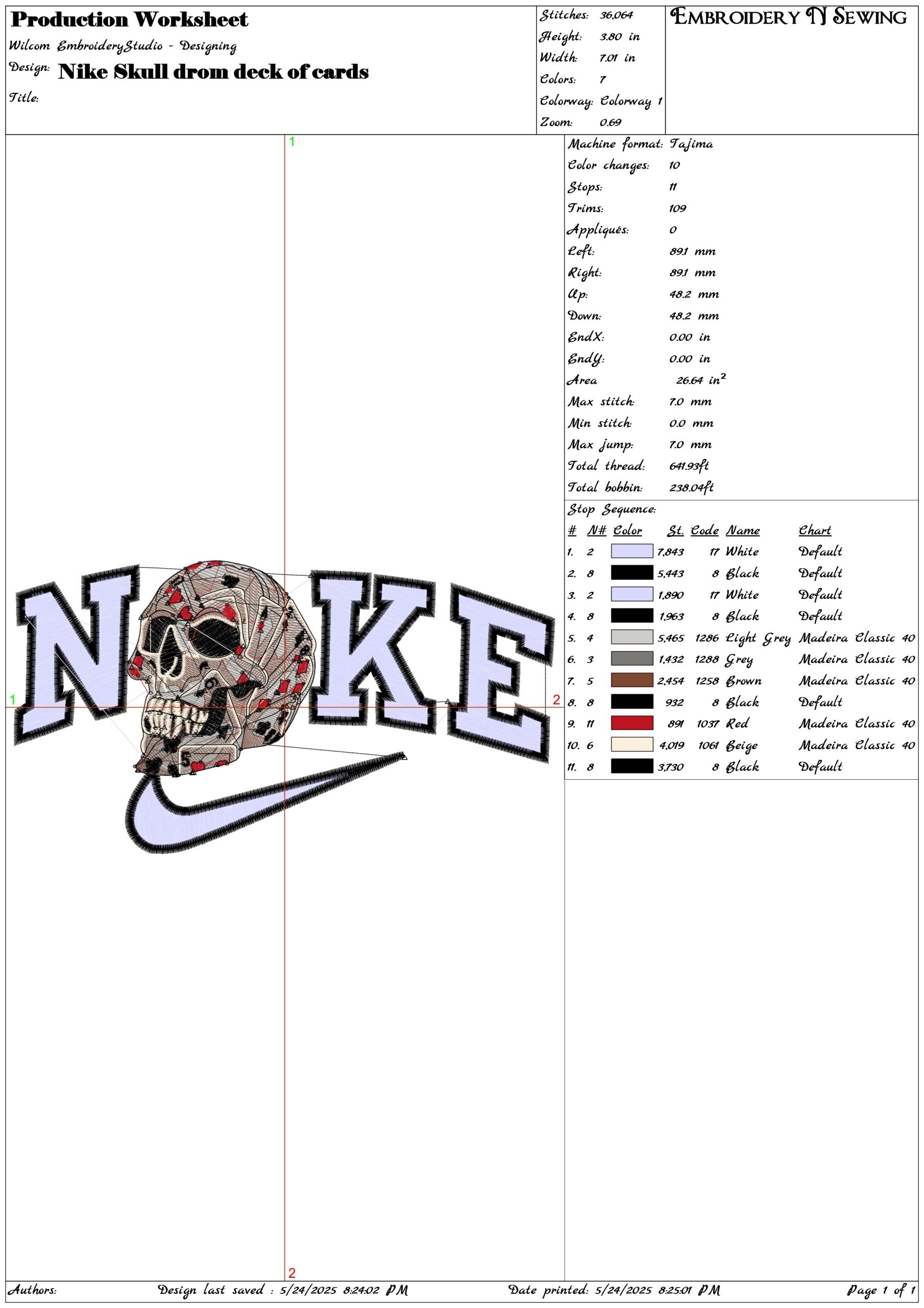 Nike Skull drom deck of cards-Elegant embroidery design file - instant download — view 3