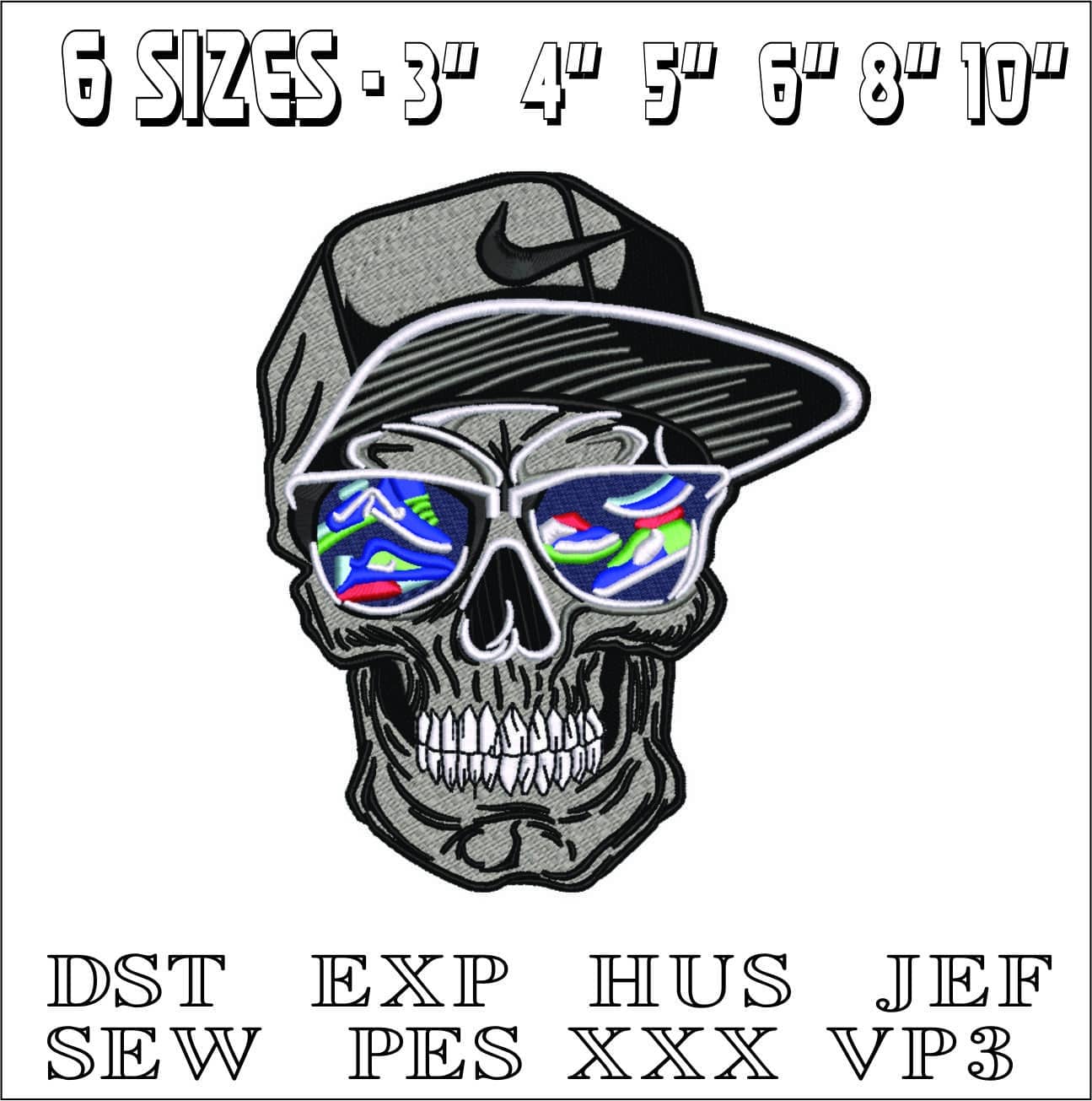 Nike Skull with Glasses-Elegant embroidery design file - instant download — view 2