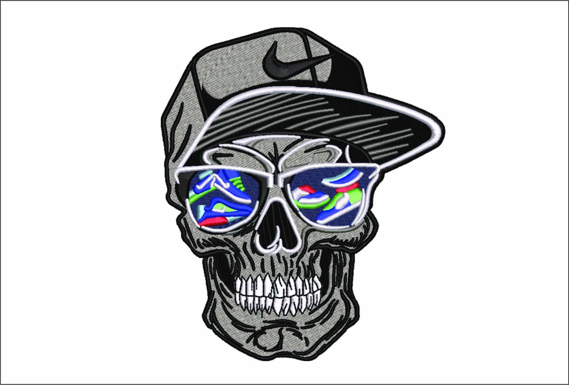Nike Skull with Glasses-Elegant embroidery design file - instant download