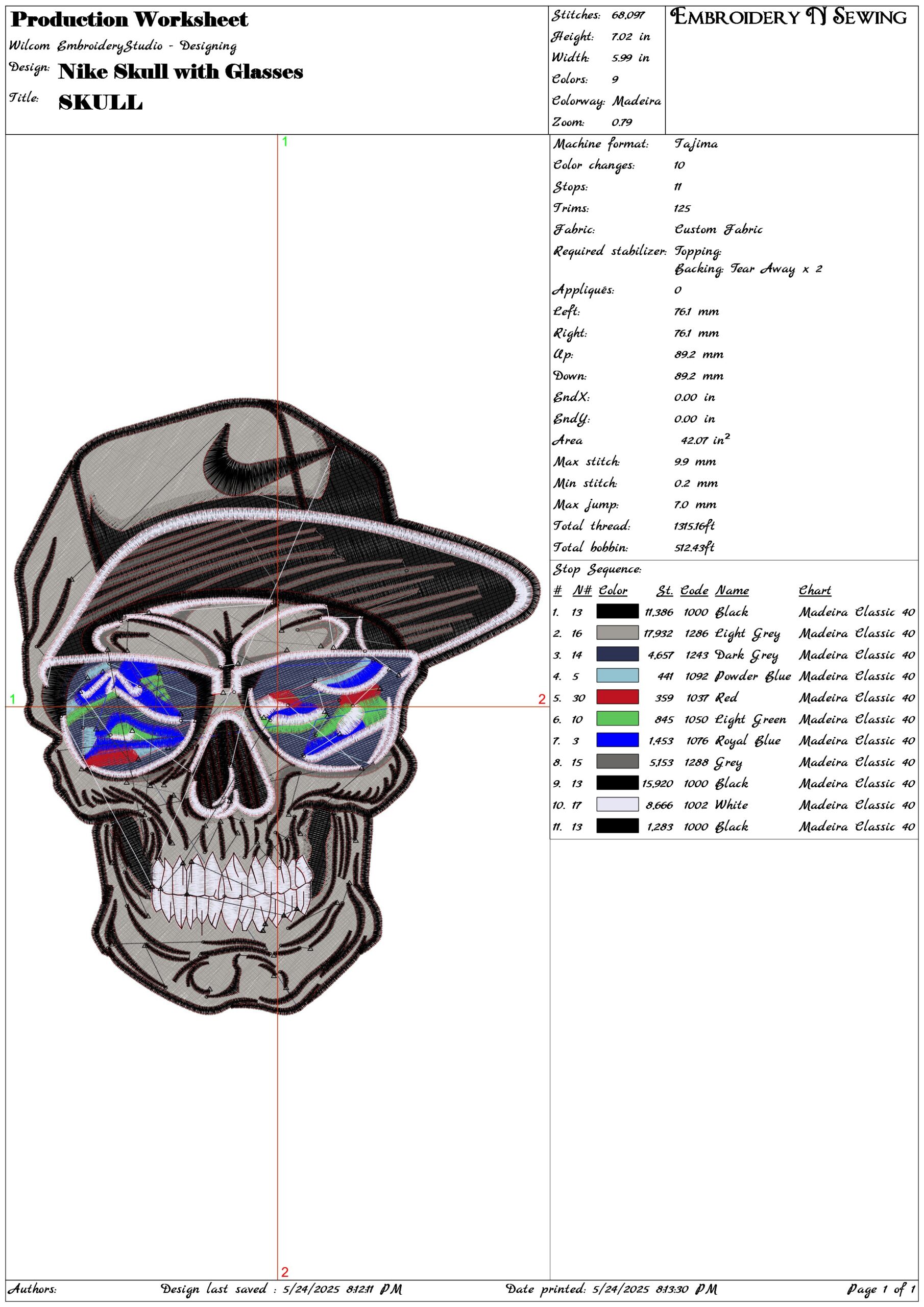 Nike Skull with Glasses-Elegant embroidery design file - instant download — view 3