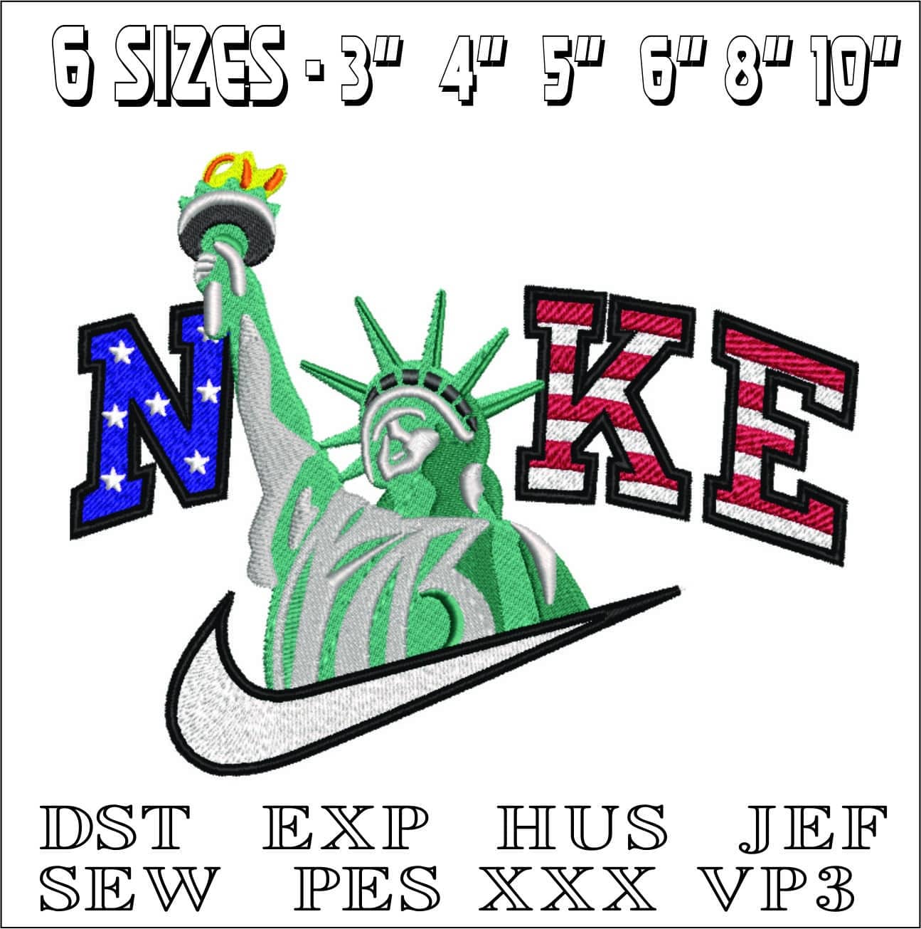 Nike Statue of Liberty-Elegant embroidery design file - instant download — view 2
