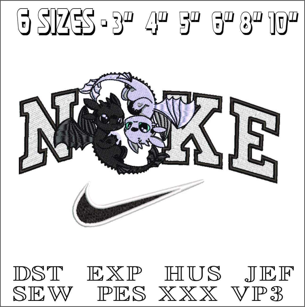 Nike Toothless and White Lightning How to train a Dragon-Elegant embroidery design file - instant download — view 2