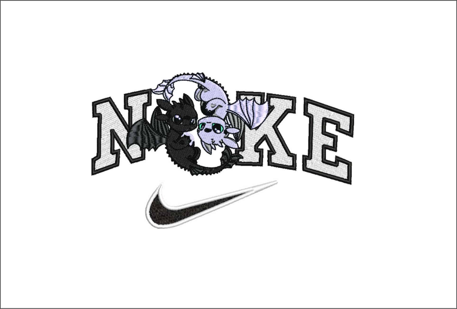 Nike Toothless and White Lightning How to train a Dragon-Elegant embroidery design file - instant download