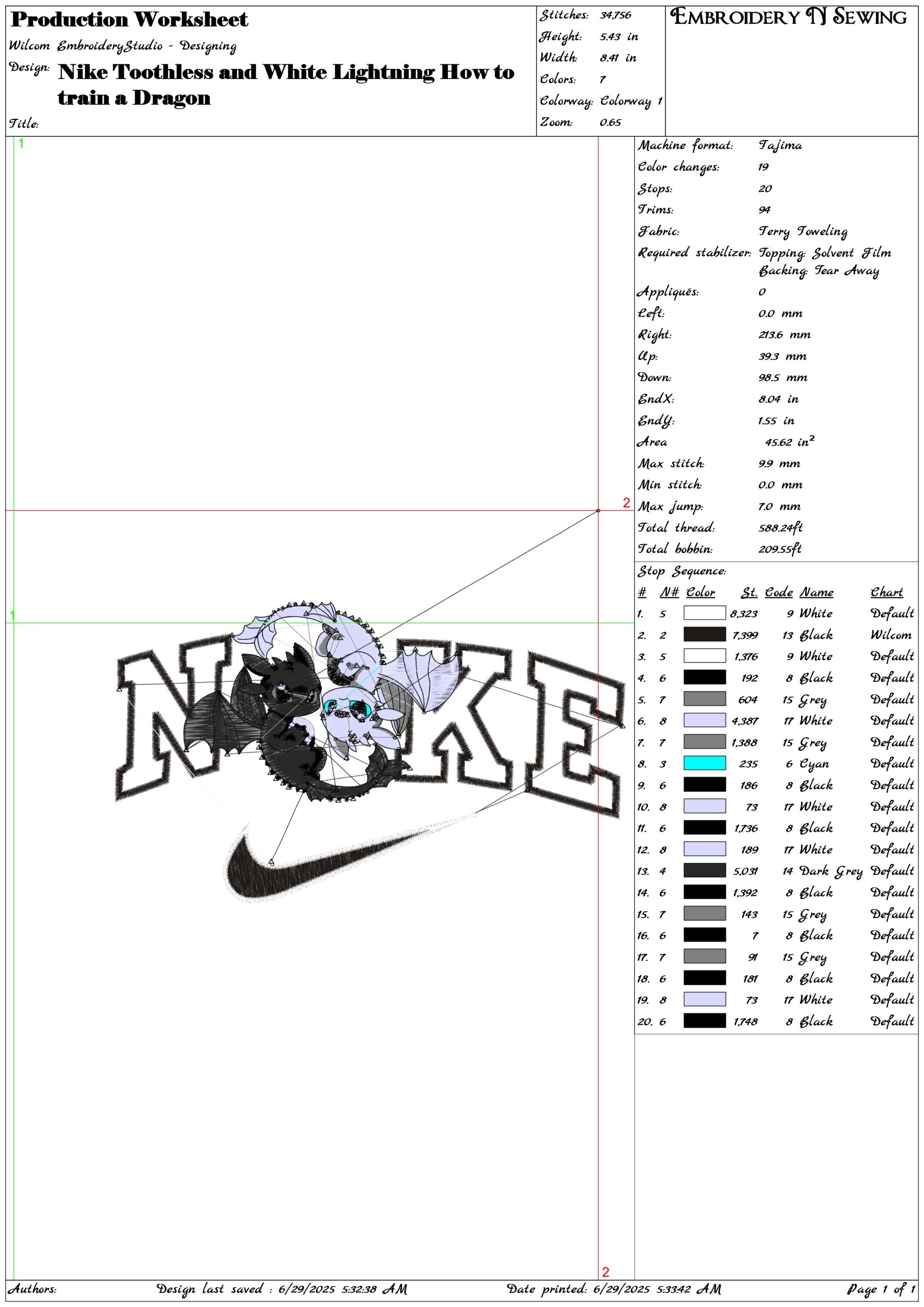 Nike Toothless and White Lightning How to train a Dragon-Elegant embroidery design file - instant download — view 3