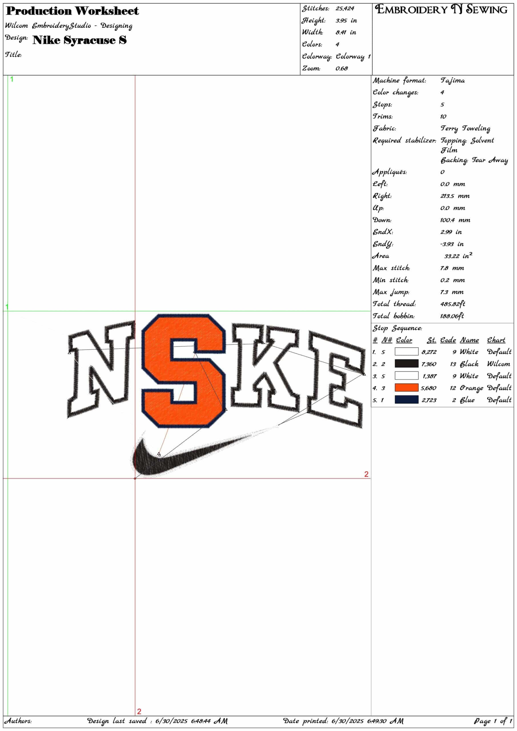 Nike Syracuse S-Elegant embroidery design file - instant download — view 3