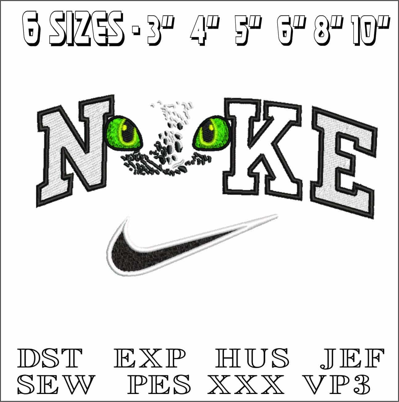 Nike Toothless eyes How to train a dragon-Elegant embroidery design file - instant download — view 2