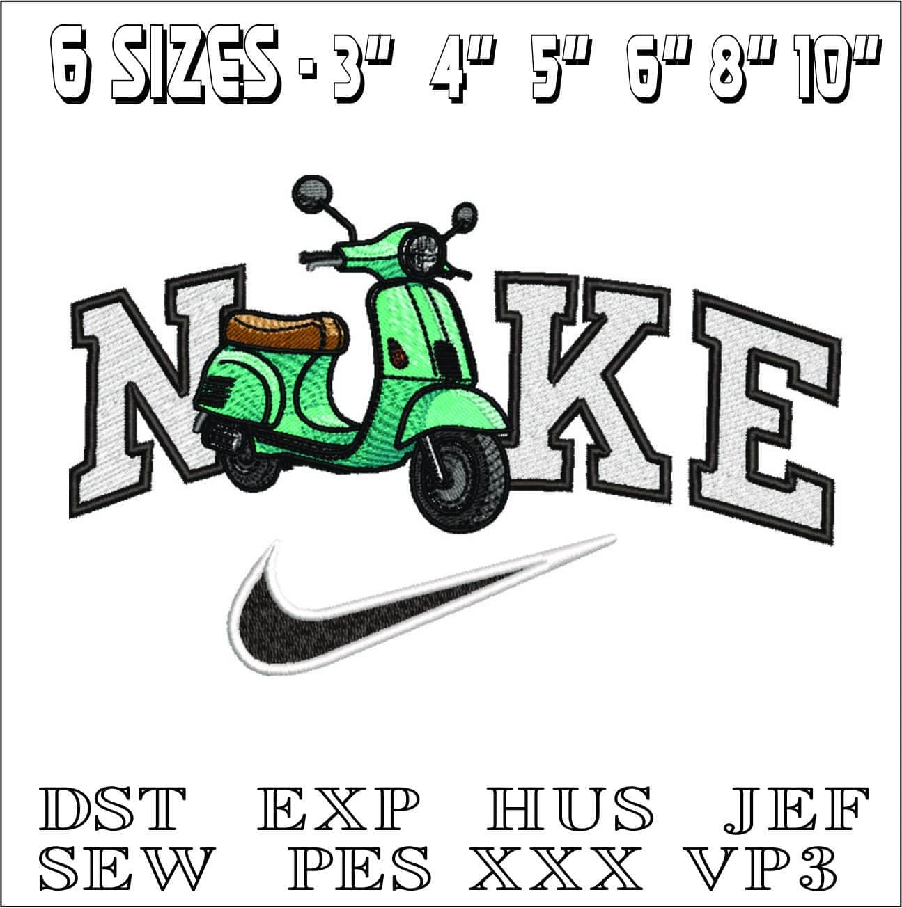 Nike Vespa Scooter-Elegant embroidery design file - instant download — view 2