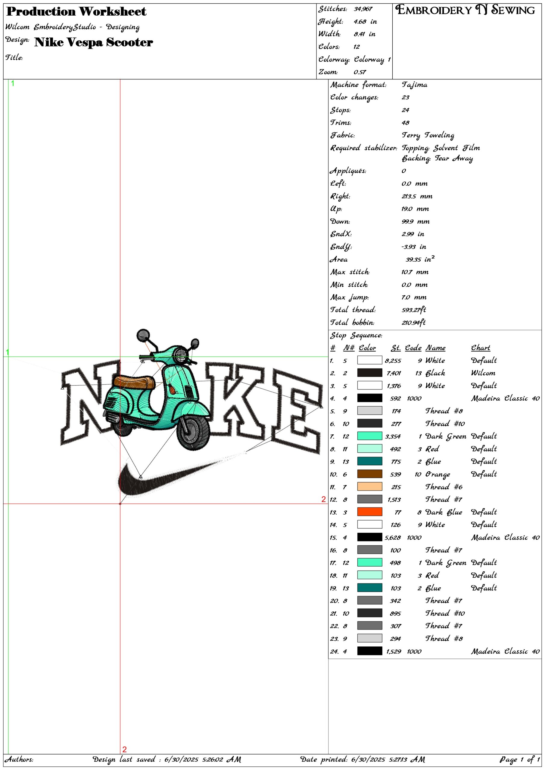 Nike Vespa Scooter-Elegant embroidery design file - instant download — view 3