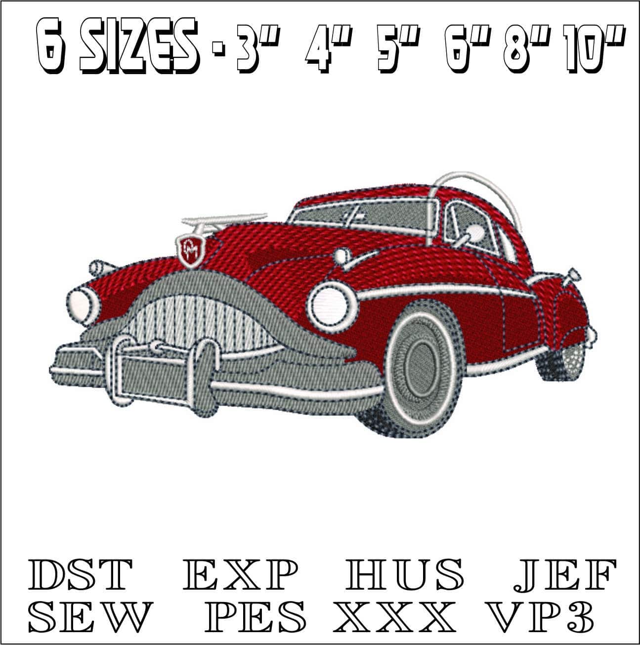 Old 1950's style car-Elegant embroidery design file - instant download — view 2