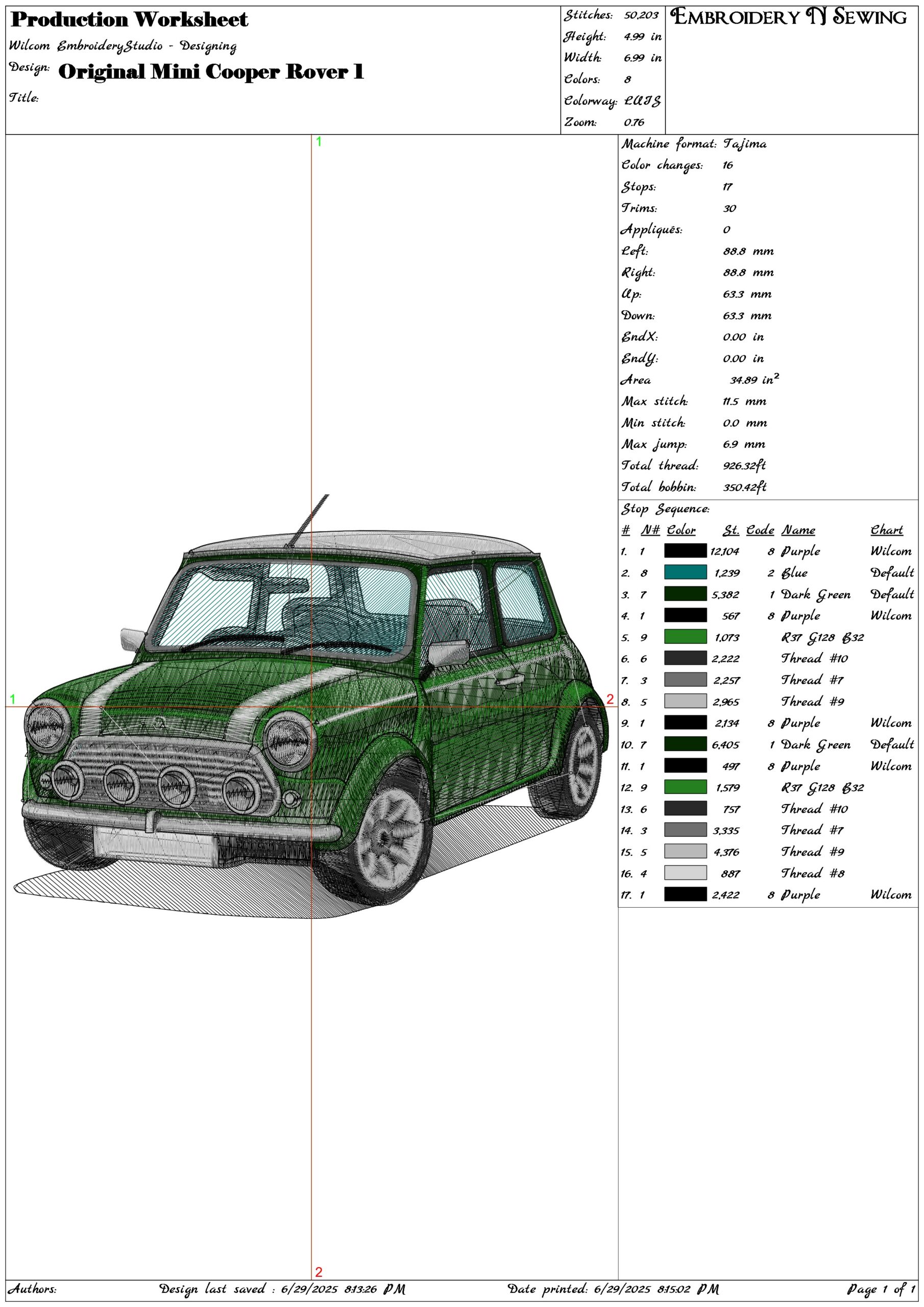 Original Mini Cooper Rover 1.3i-Elegant embroidery design file - instant download — view 3