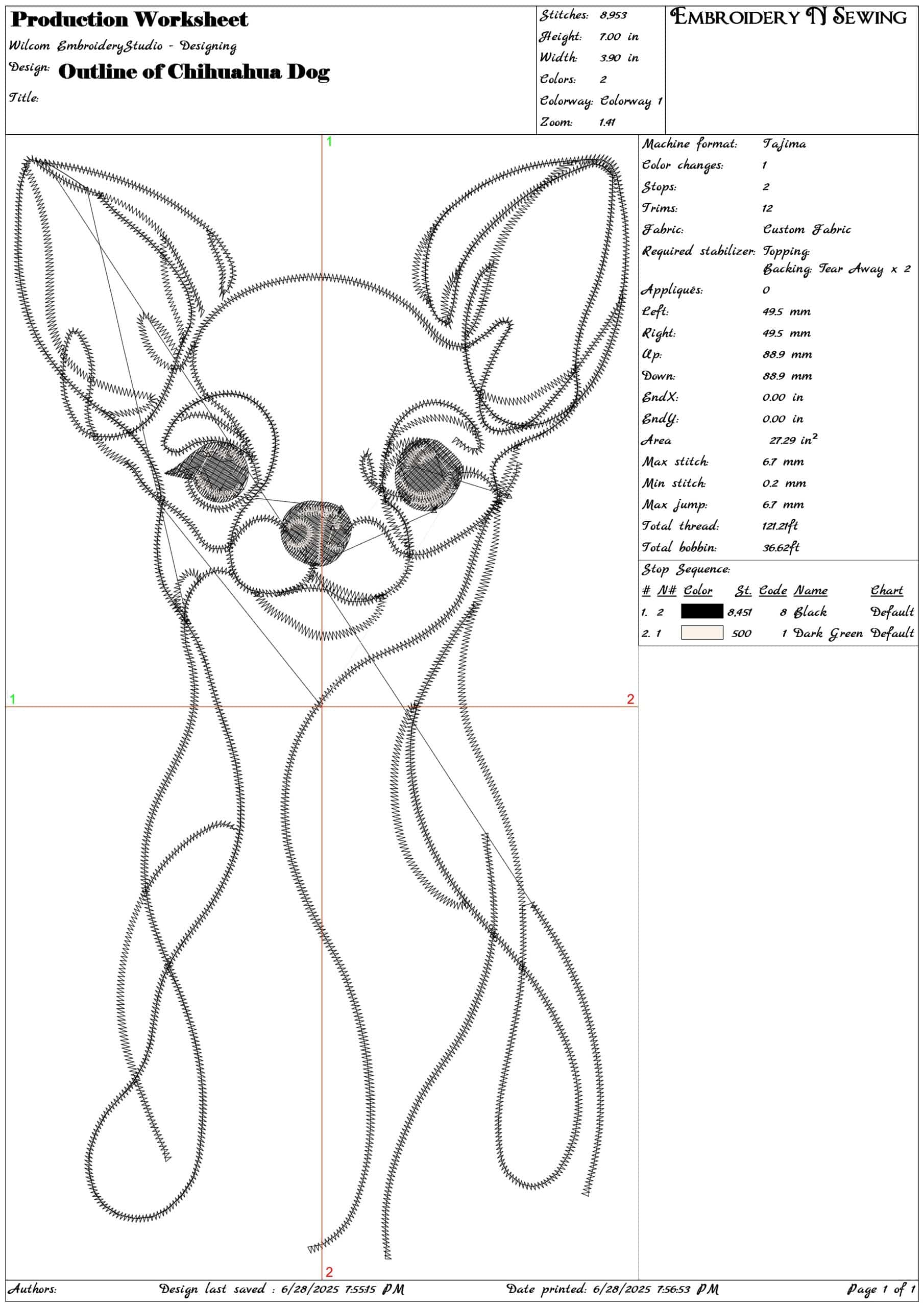 Outline of Chiwawa-Elegant embroidery design file - instant download — view 3