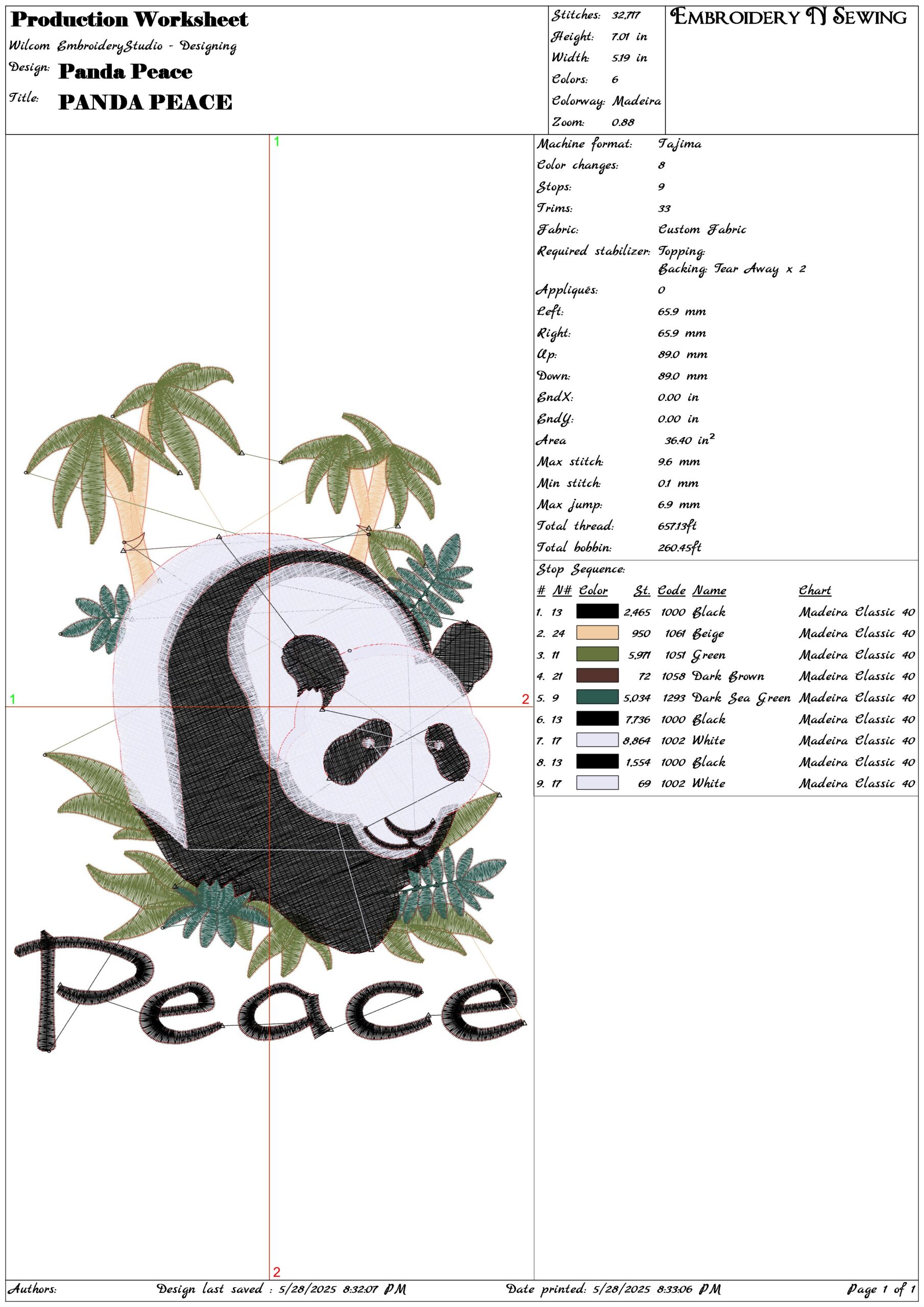 Panda Peace-Elegant embroidery design file - instant download — view 3