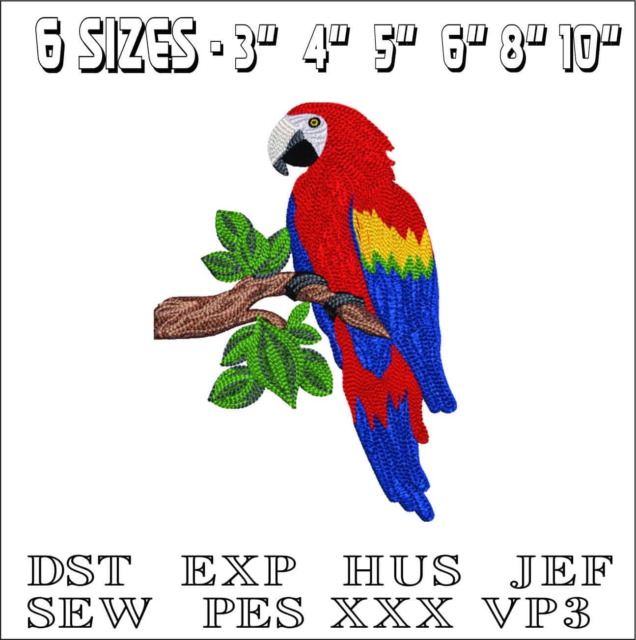 Parrot on Perch-Elegant embroidery design file - instant download — view 2