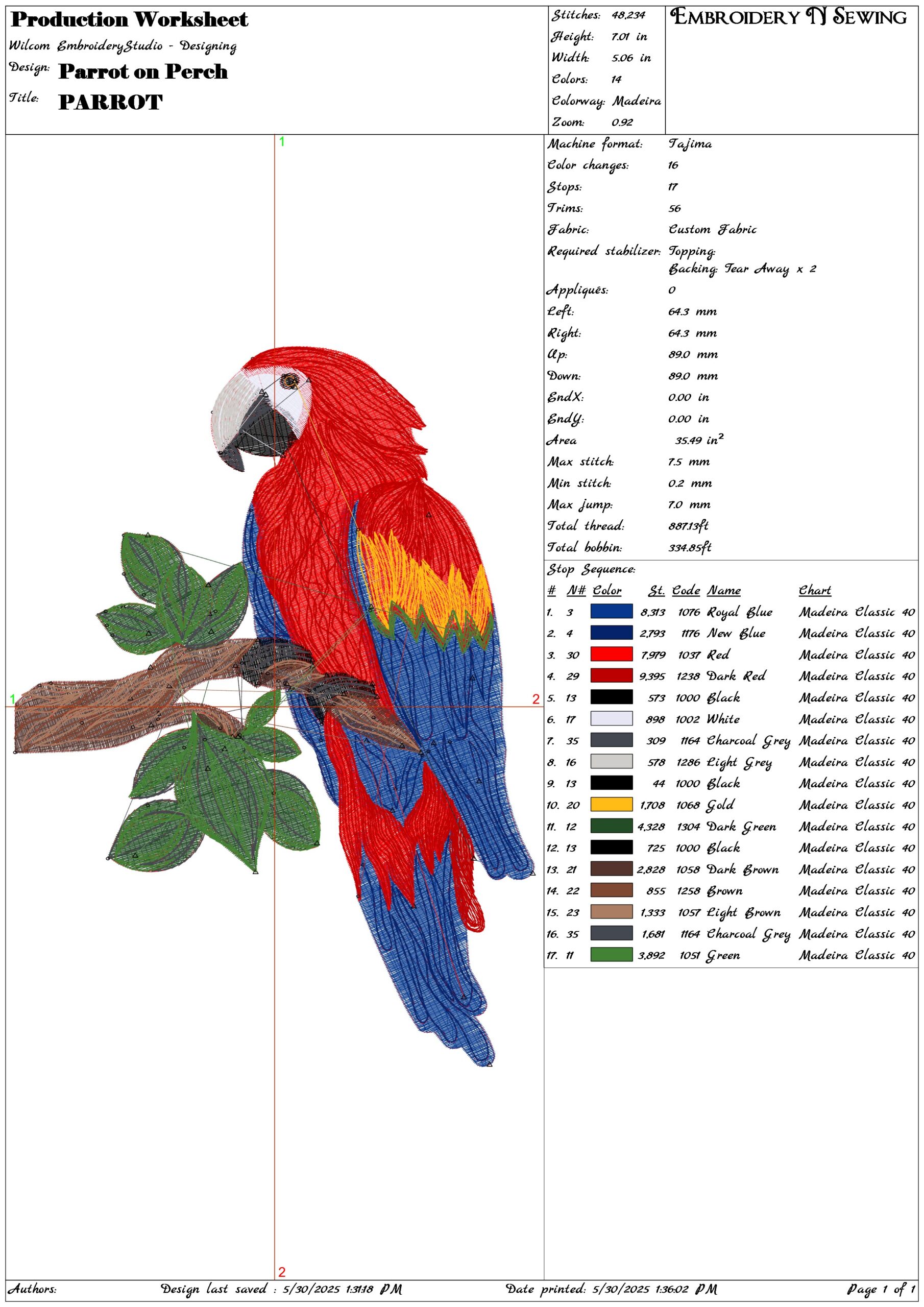 Parrot on Perch-Elegant embroidery design file - instant download — view 3