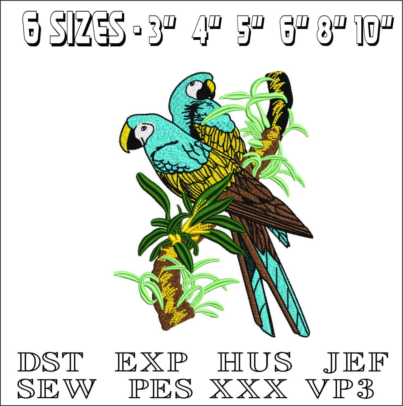 Two Parrots-Elegant embroidery design file - instant download — view 2