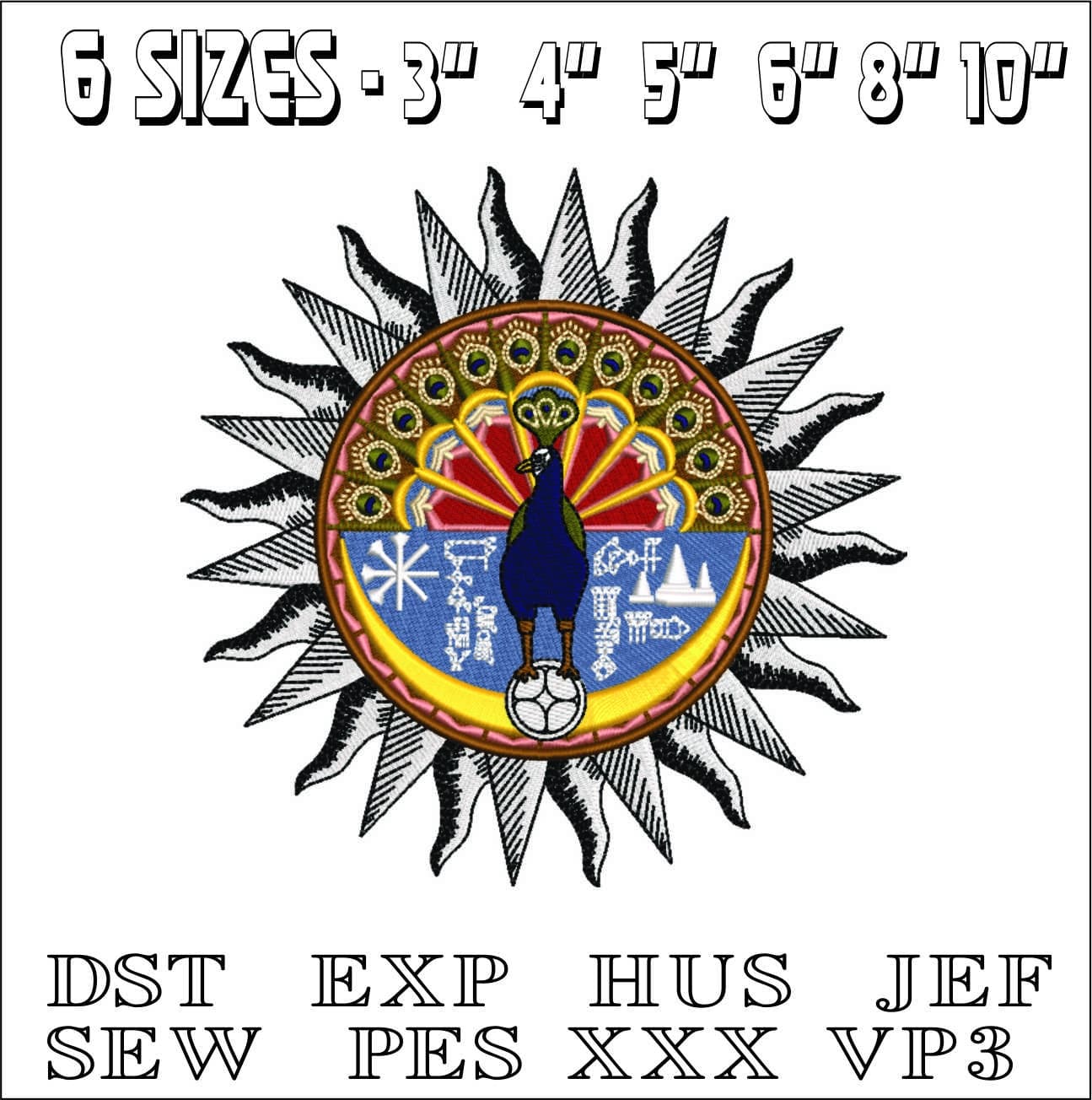 Peacock logo-Elegant embroidery design file - instant download — view 2