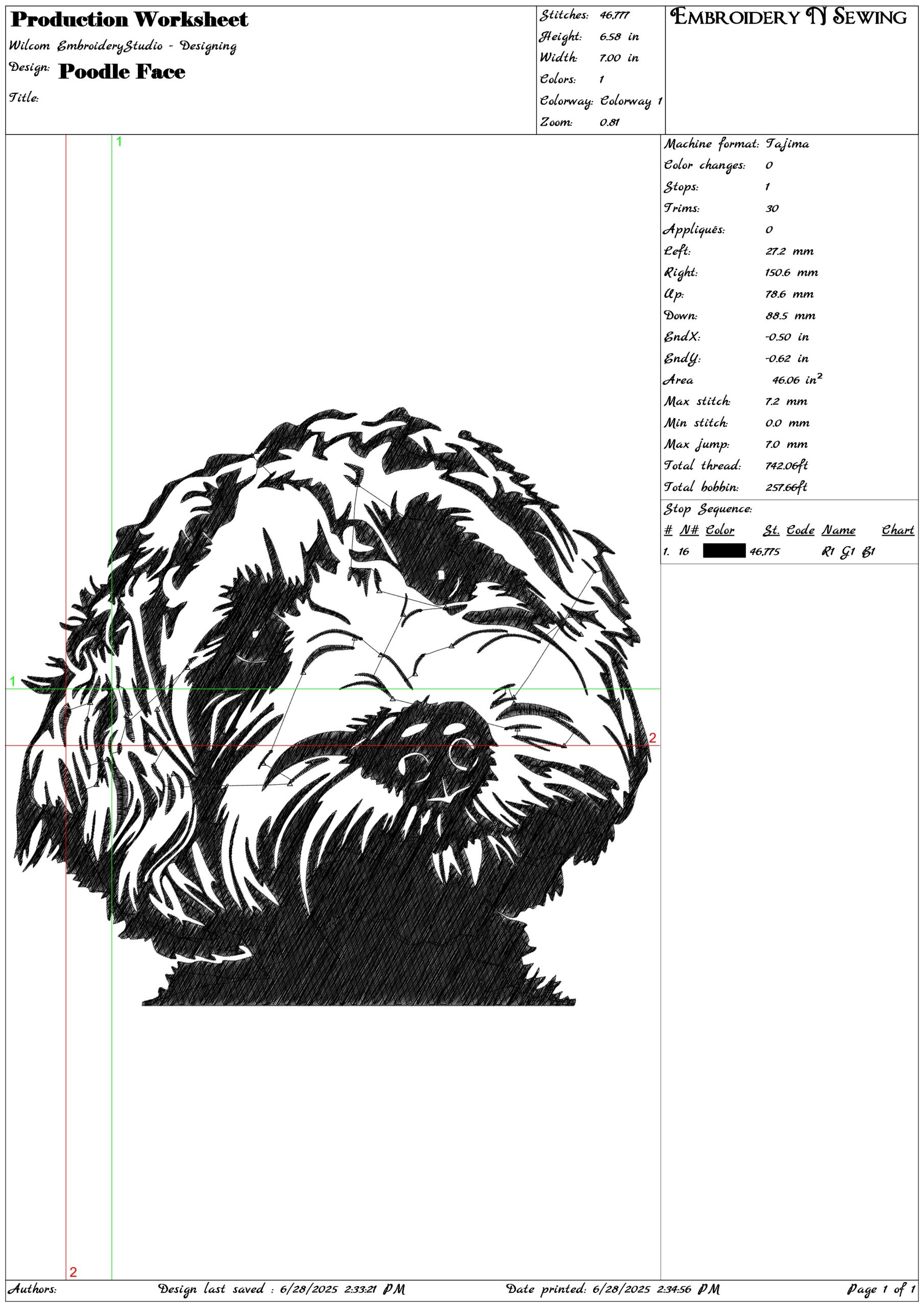 Poodle Face-Elegant embroidery design file - instant download — view 3