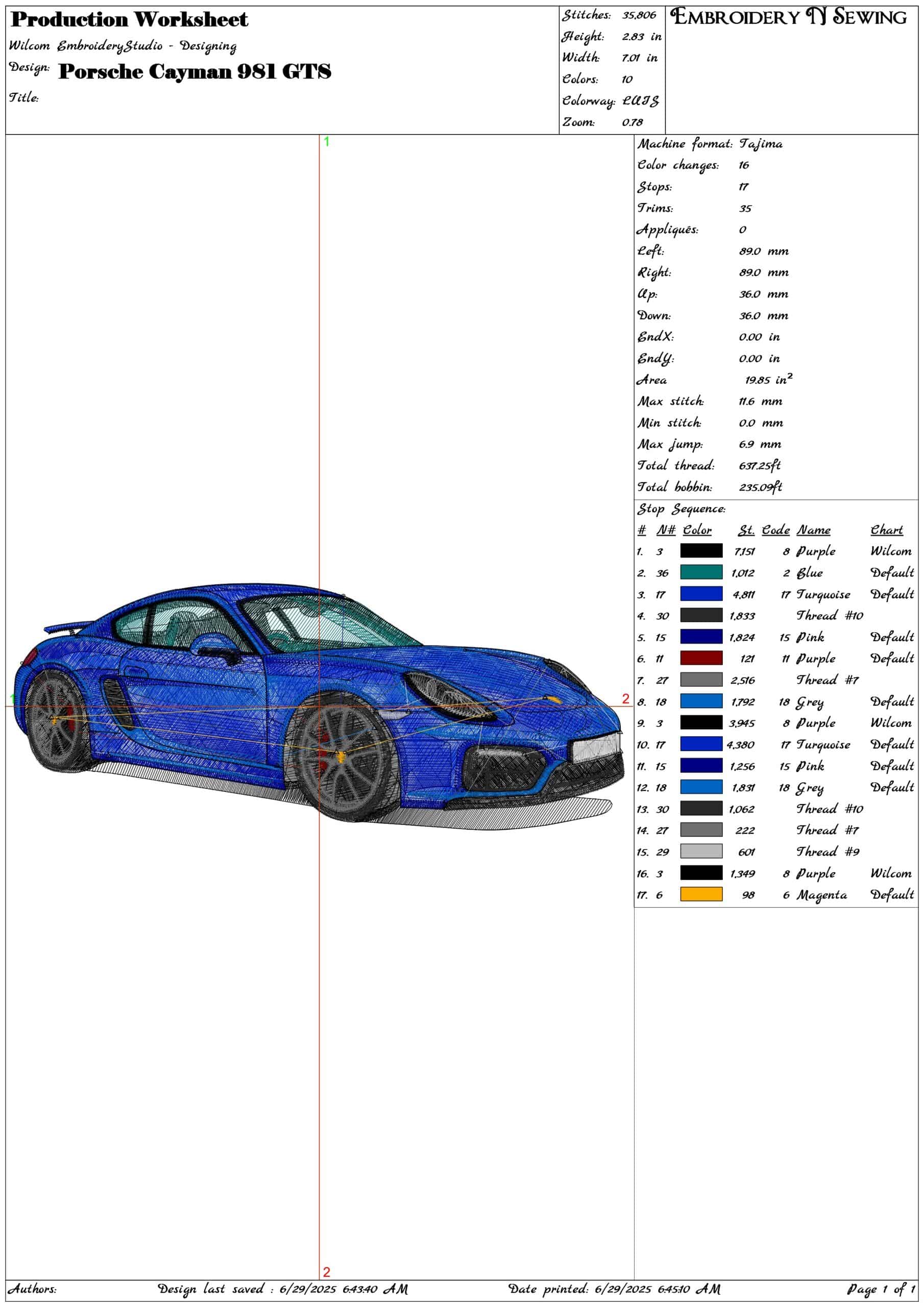 Porsche Cayman 981 GTS-Elegant embroidery design file - instant download — view 3