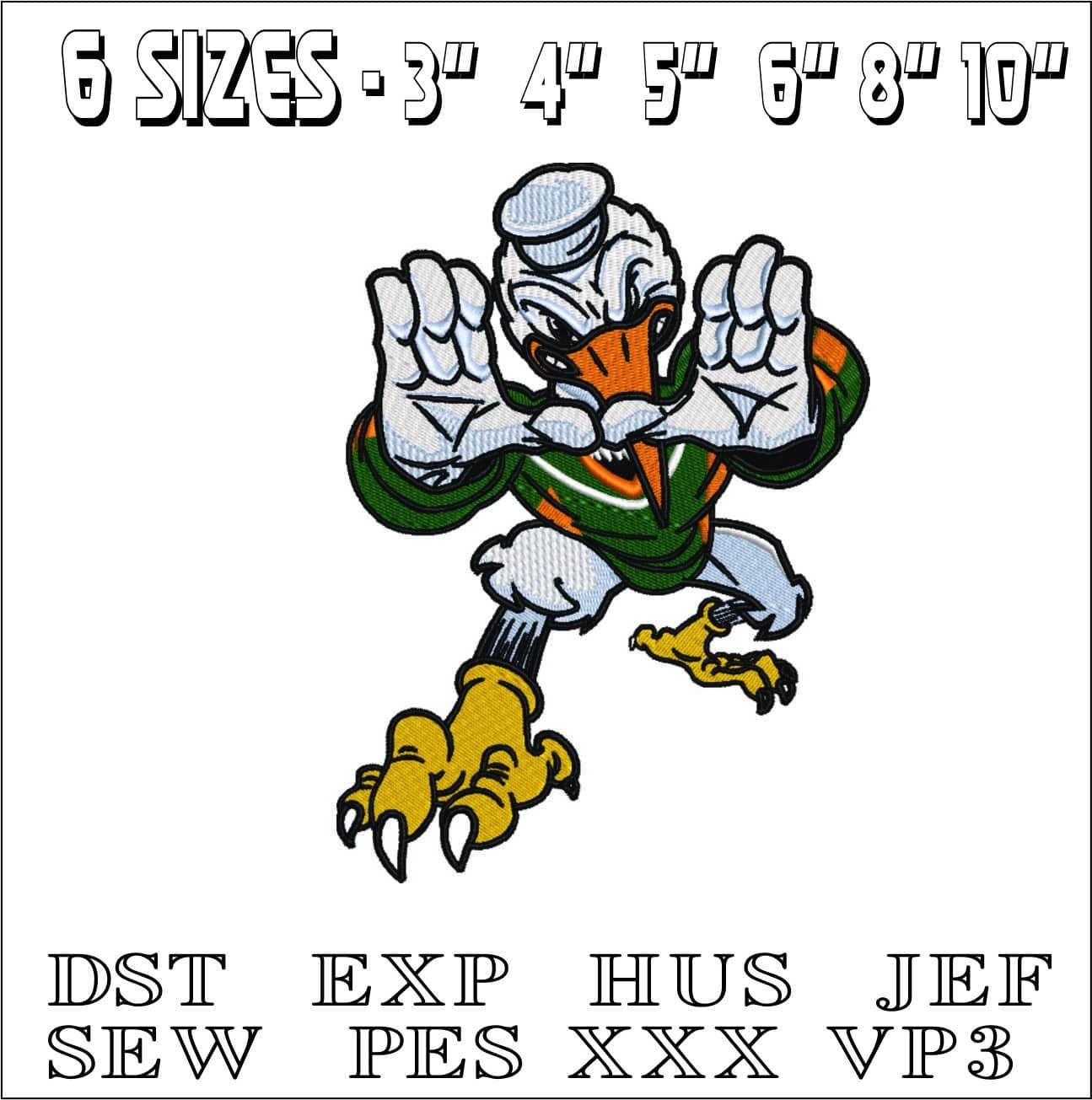 Sebastian the Ibis Miami Hurricanes-Elegant embroidery design file - instant download — view 2