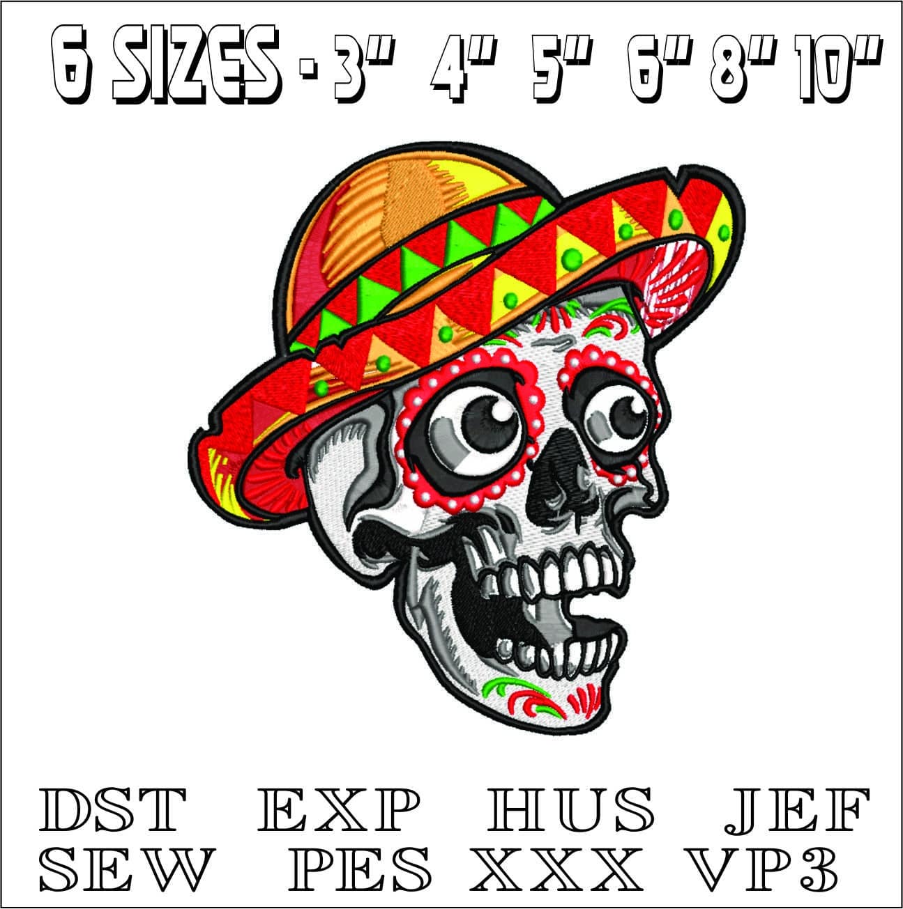 Sombreo Sugar Skull-Elegant embroidery design file - instant download — view 2
