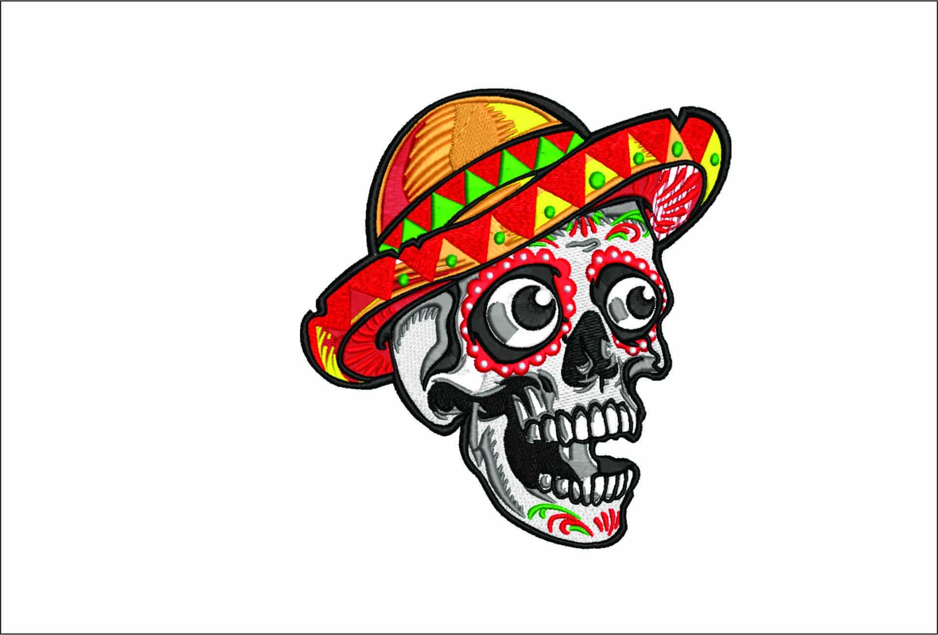 Sombreo Sugar Skull-Elegant embroidery design file - instant download