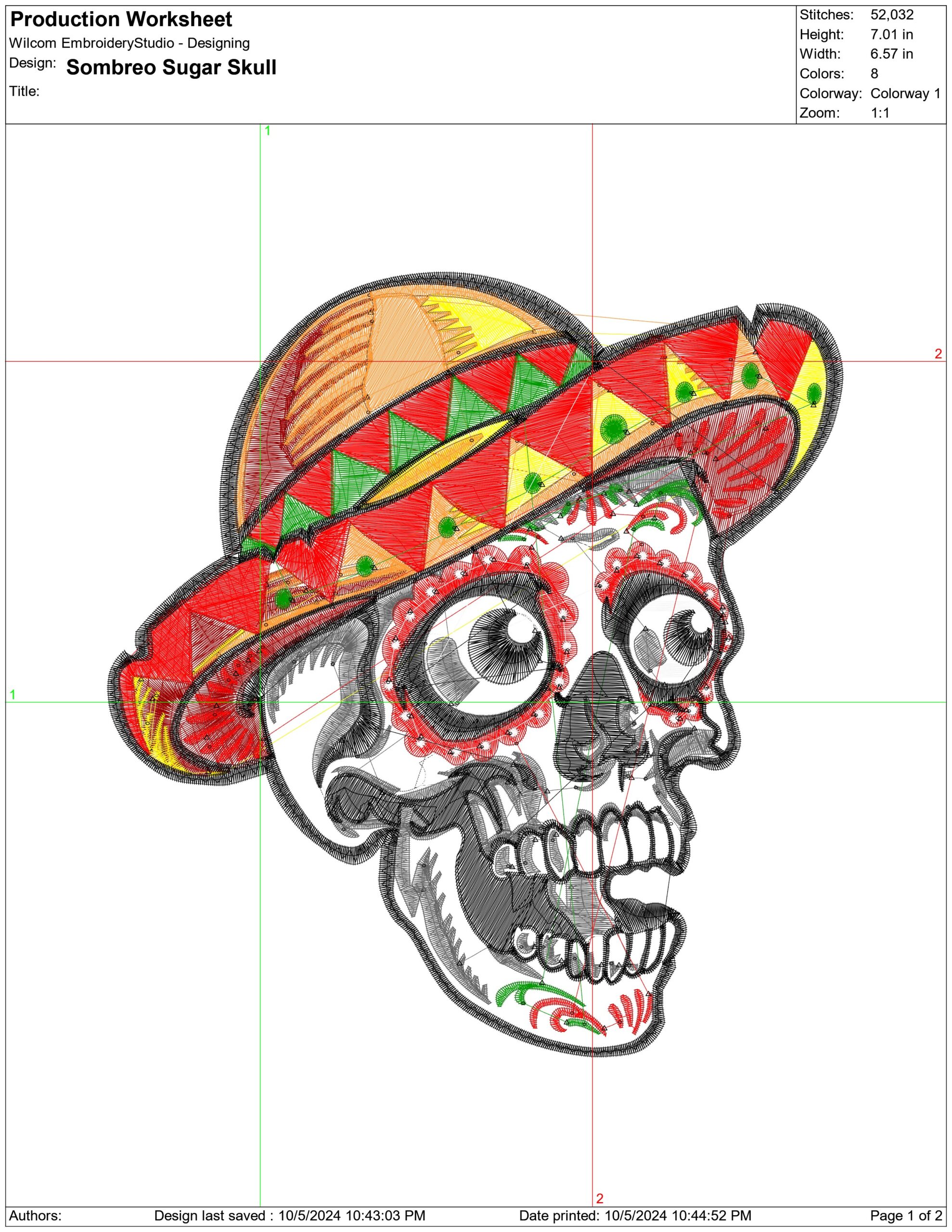 Sombreo Sugar Skull-Elegant embroidery design file - instant download — view 4