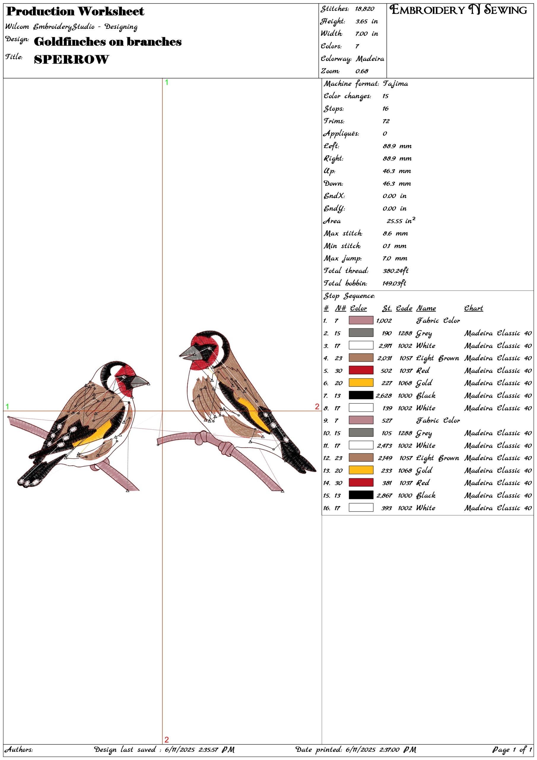 Sparrow on Branch-Elegant embroidery design file - instant download — view 3