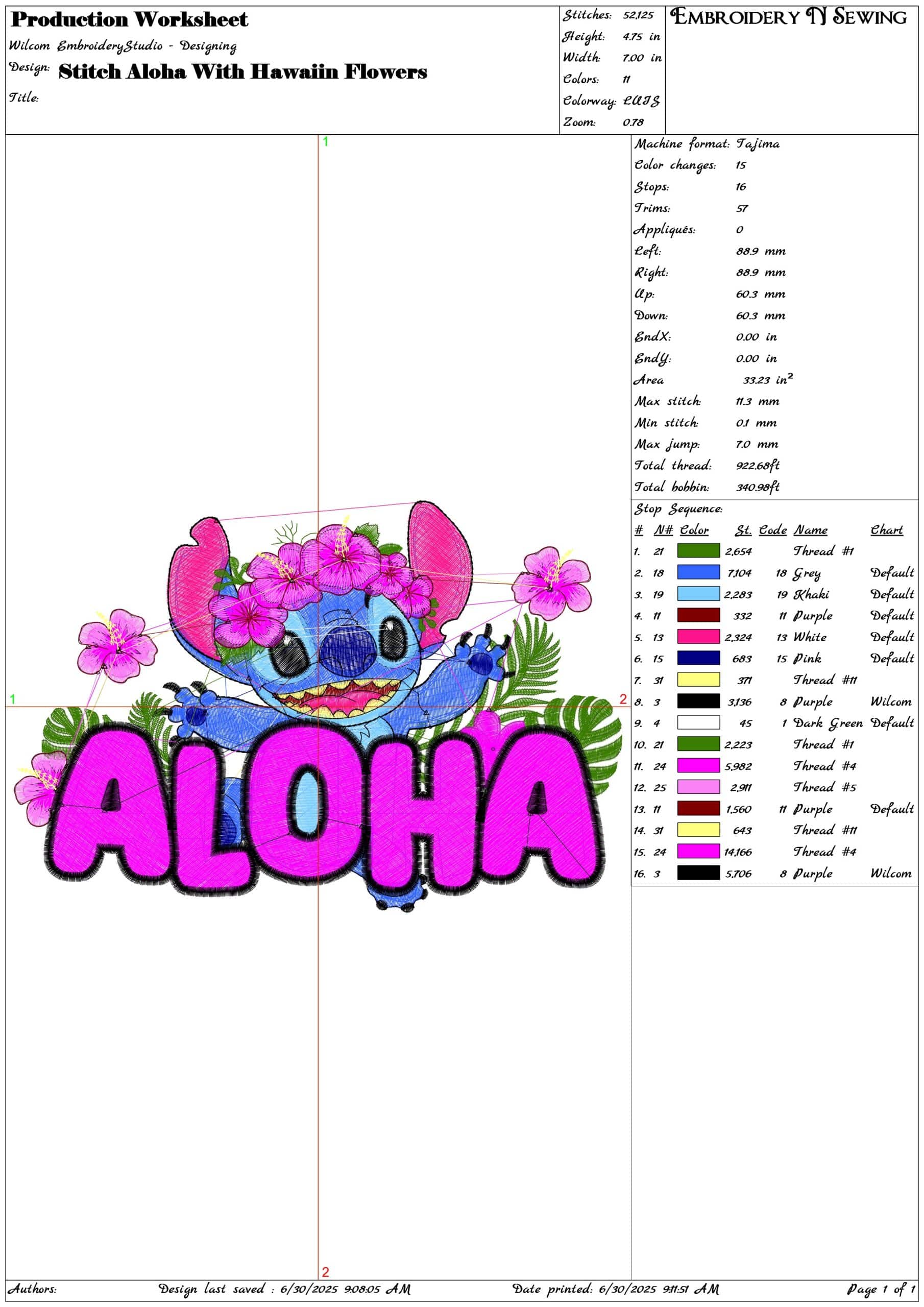Stitch Aloha With Hawaiin Flowers-Elegant embroidery design file - instant download — view 3