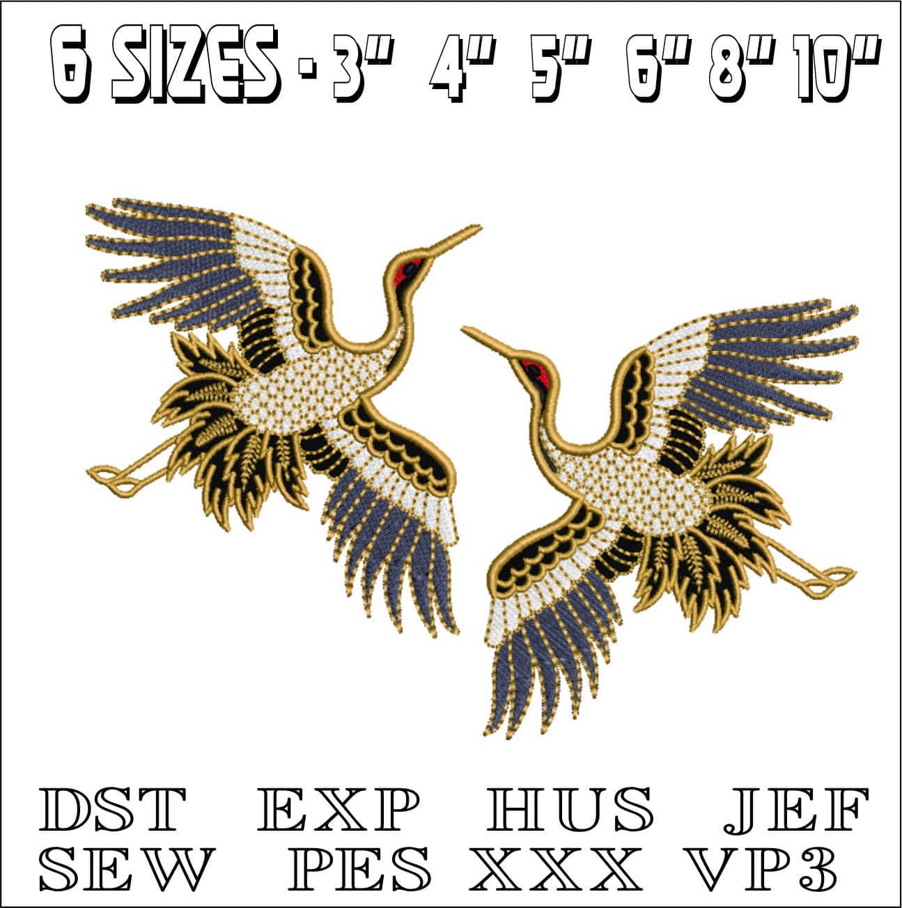 Storks Flying-Elegant embroidery design file - instant download — view 2