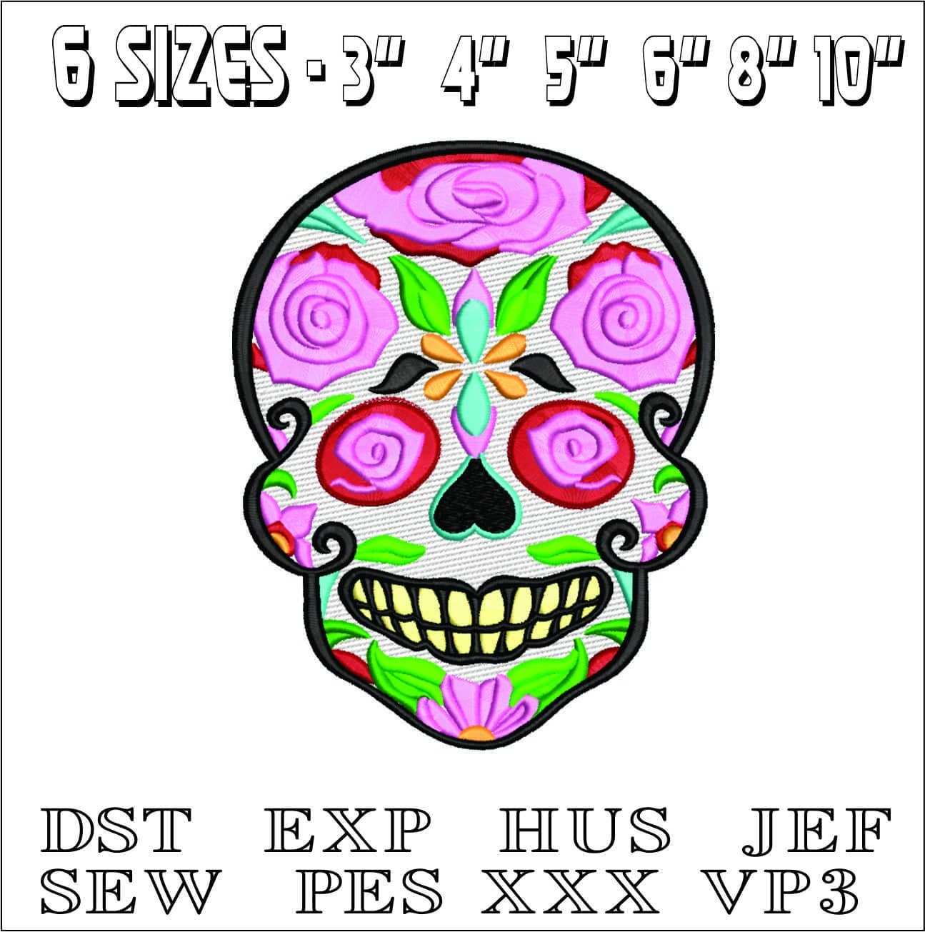 Sugar Skull flower cover-Elegant embroidery design file - instant download — view 2