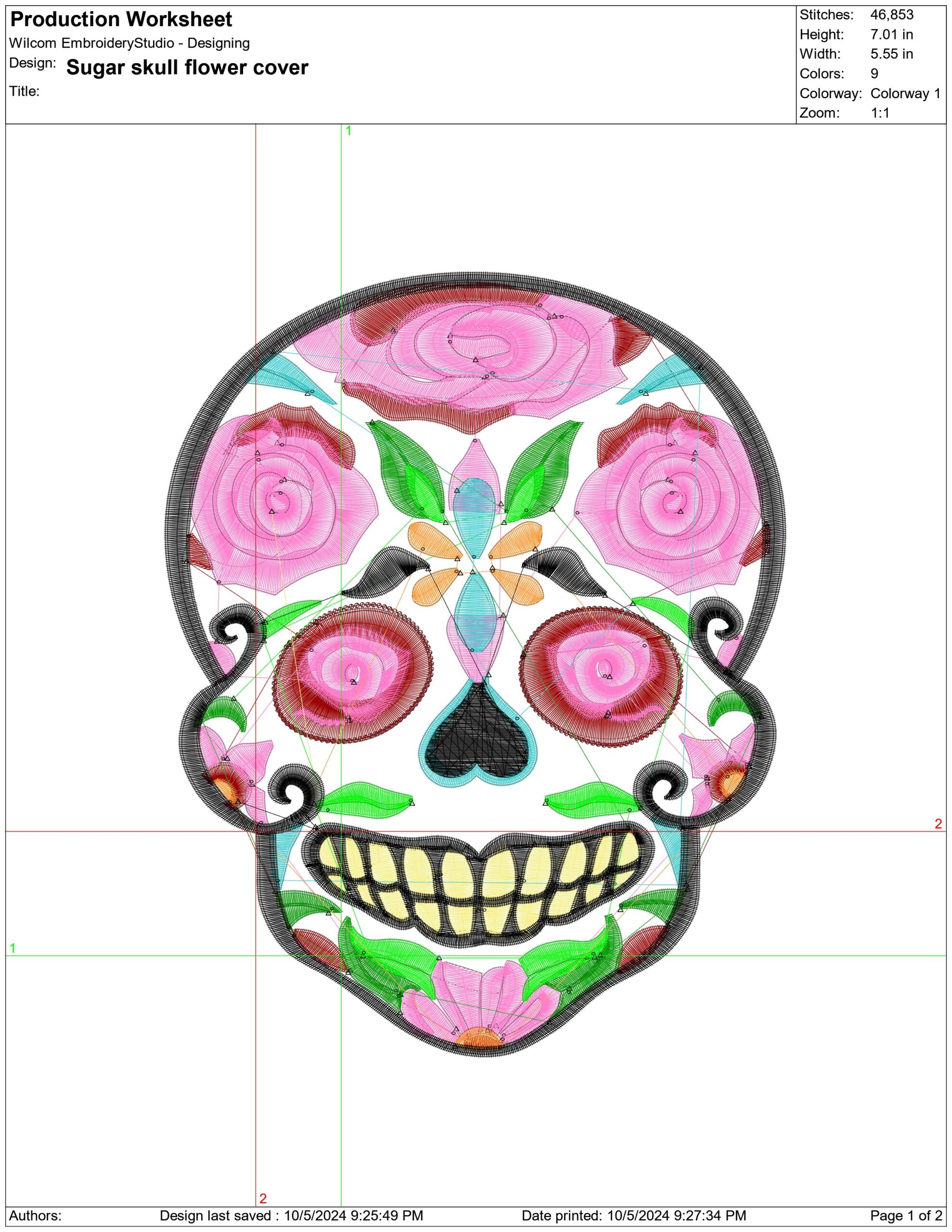 Sugar Skull flower cover-Elegant embroidery design file - instant download — view 4