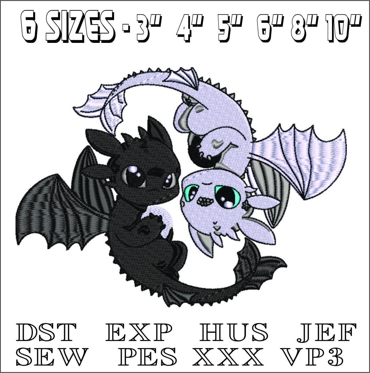 Toothless and White lightning How to train a Dragon-Elegant embroidery design file - instant download — view 2