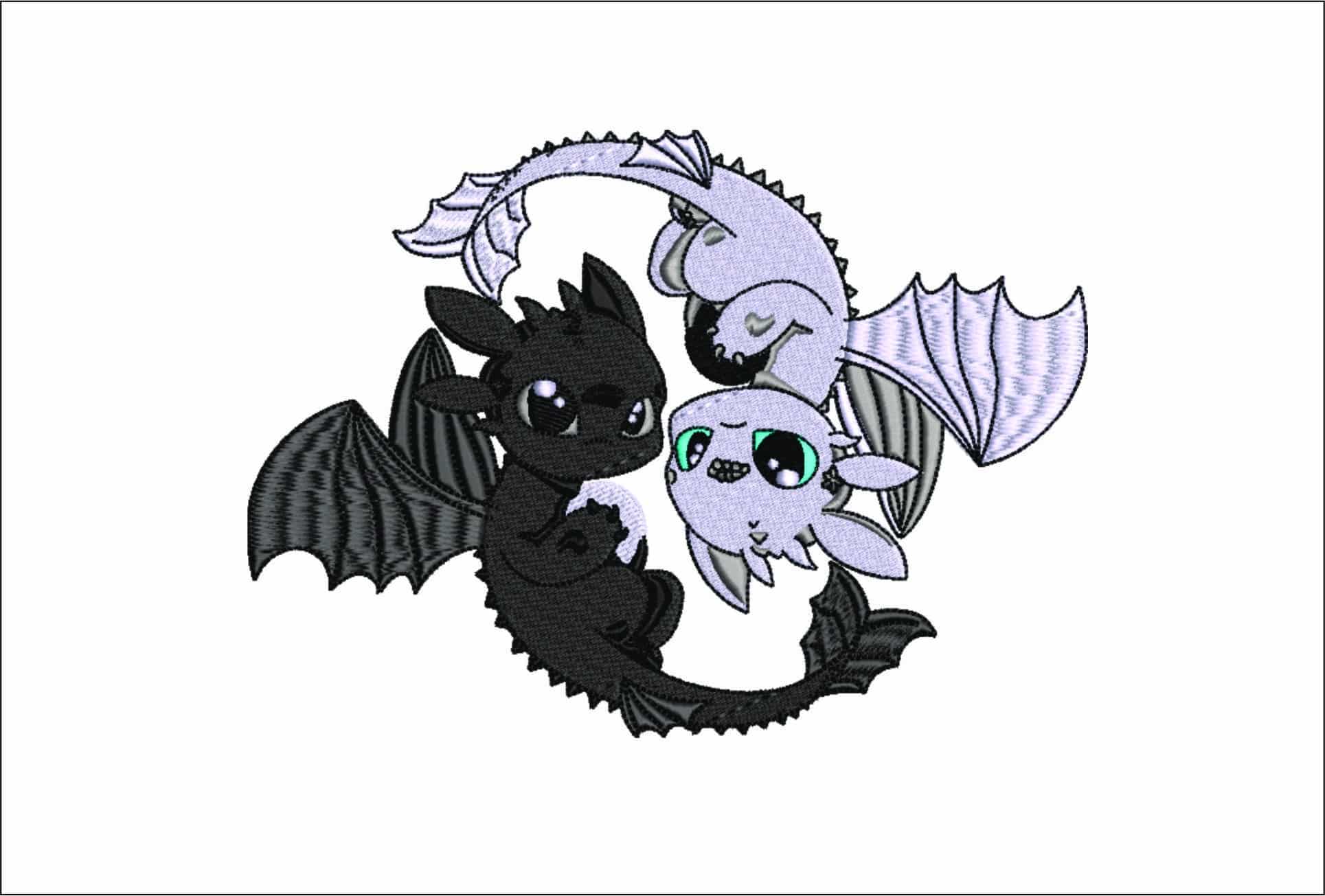 Toothless and White lightning How to train a Dragon-Elegant embroidery design file - instant download