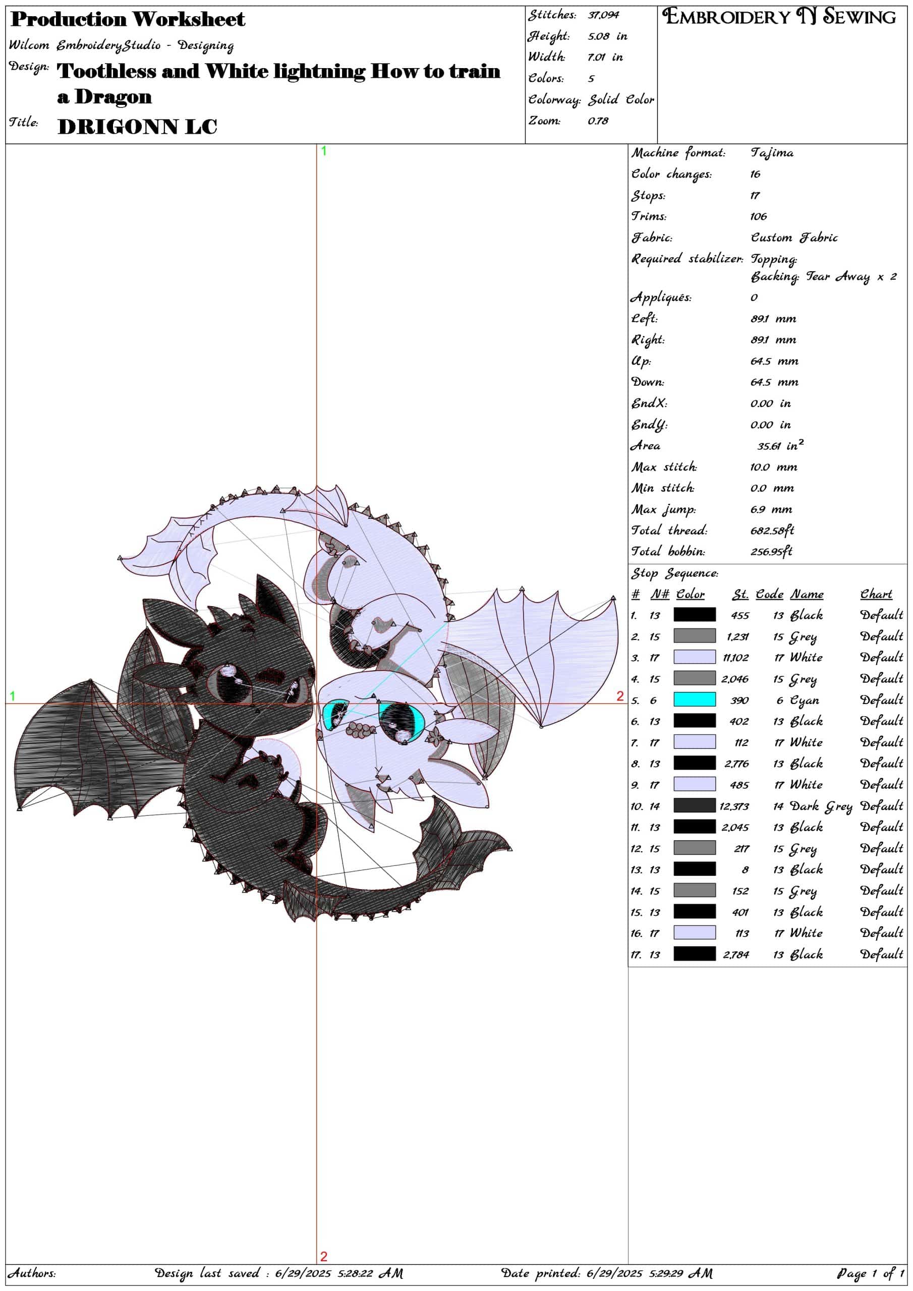 Toothless and White lightning How to train a Dragon-Elegant embroidery design file - instant download — view 3