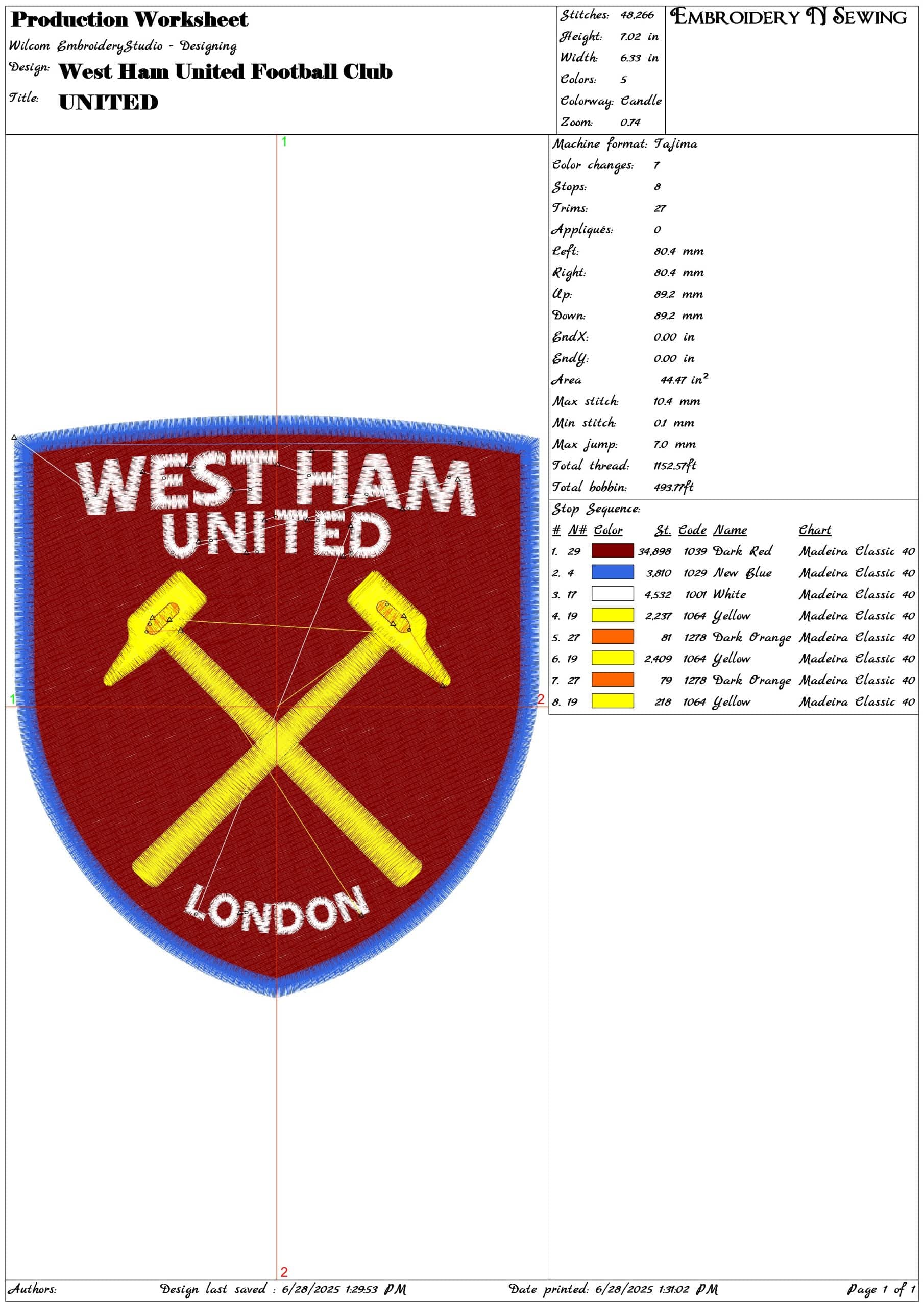 West Ham United Football Club-Elegant embroidery design file - instant download — view 3