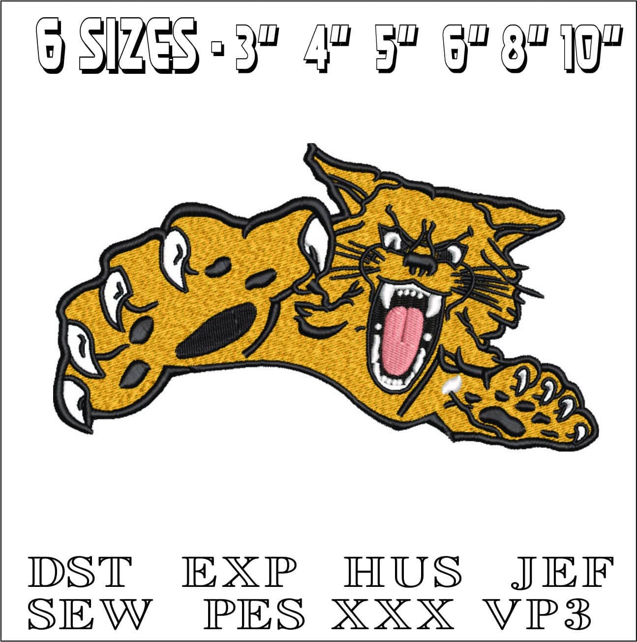 Wildcat Pouncing Mascot-Elegant embroidery design file - instant download — view 2