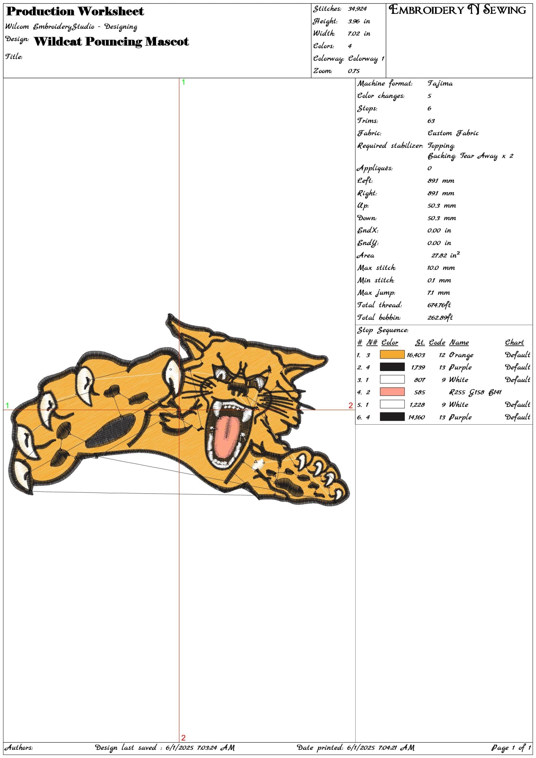 Wildcat Pouncing Mascot-Elegant embroidery design file - instant download — view 3