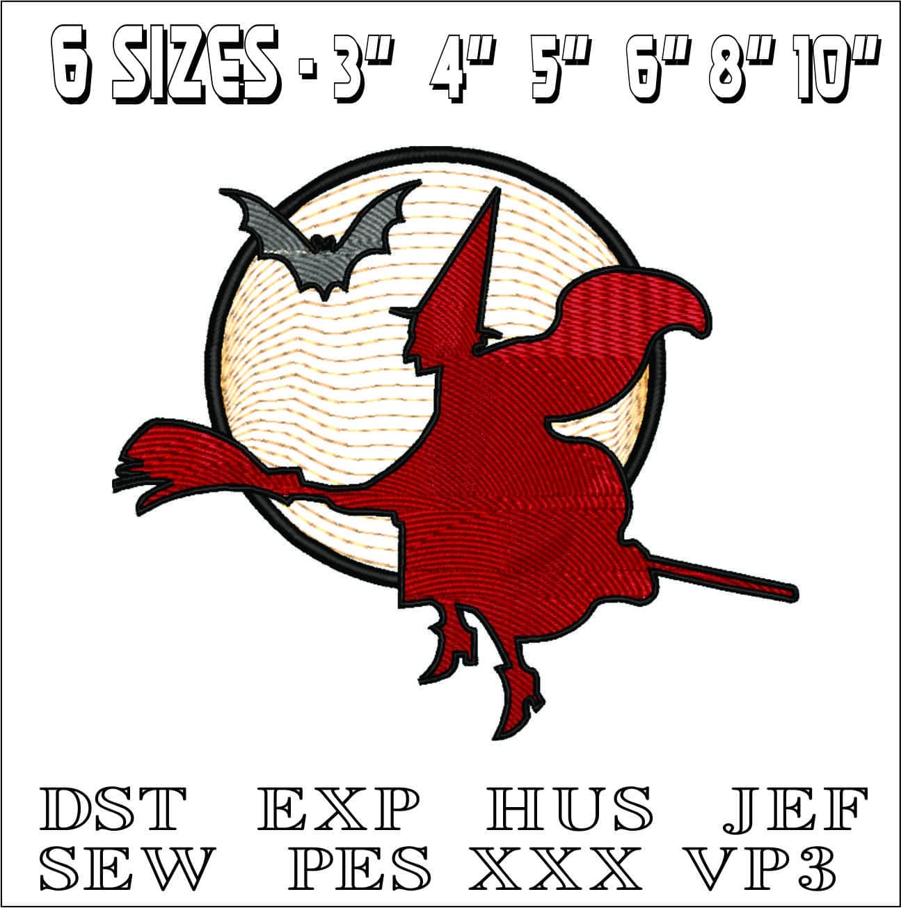 Witch across Moon-Elegant embroidery design file - instant download — view 2