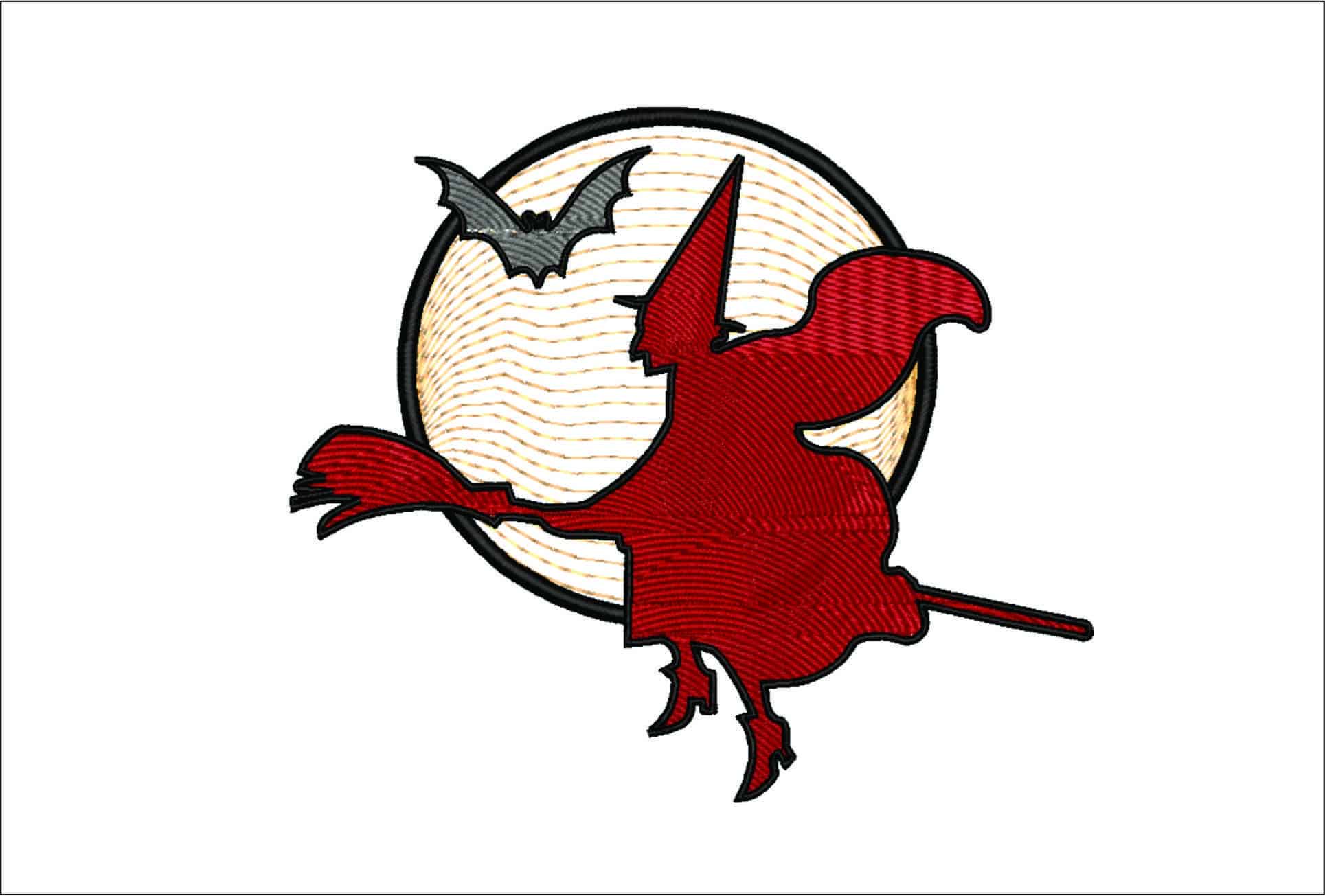 Witch across Moon-Elegant embroidery design file - instant download