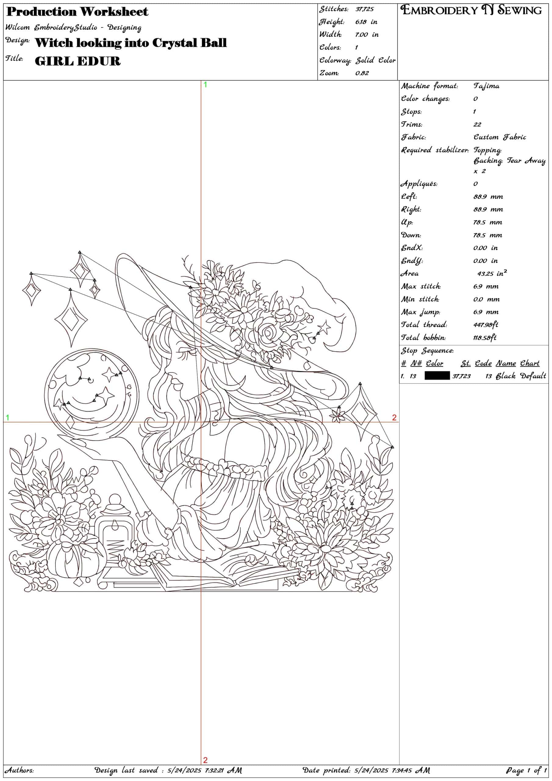 Witch looking into Crystal Ball-Elegant embroidery design file - instant download — view 3