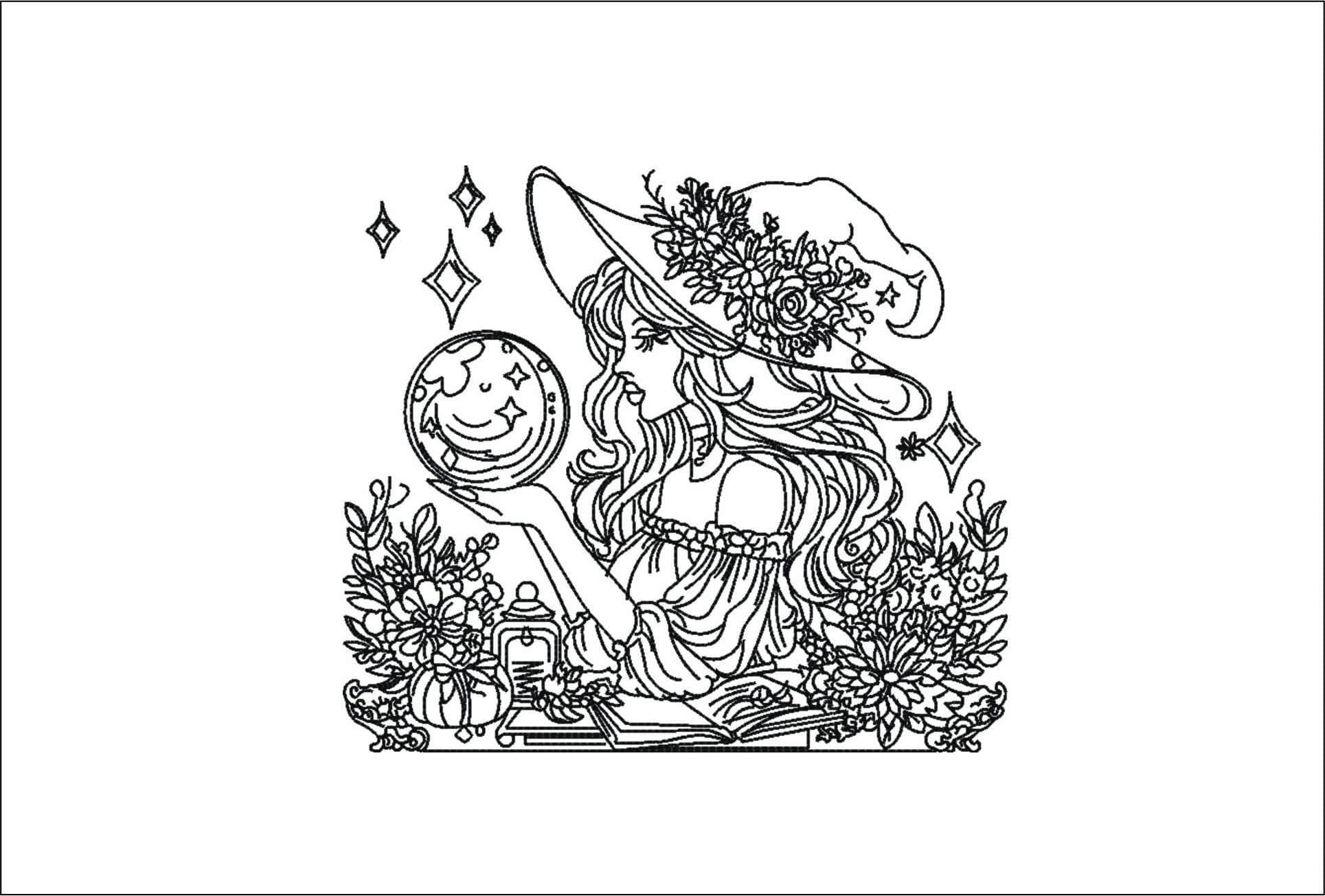 Witch looking into Crystal Ball-Elegant embroidery design file - instant download