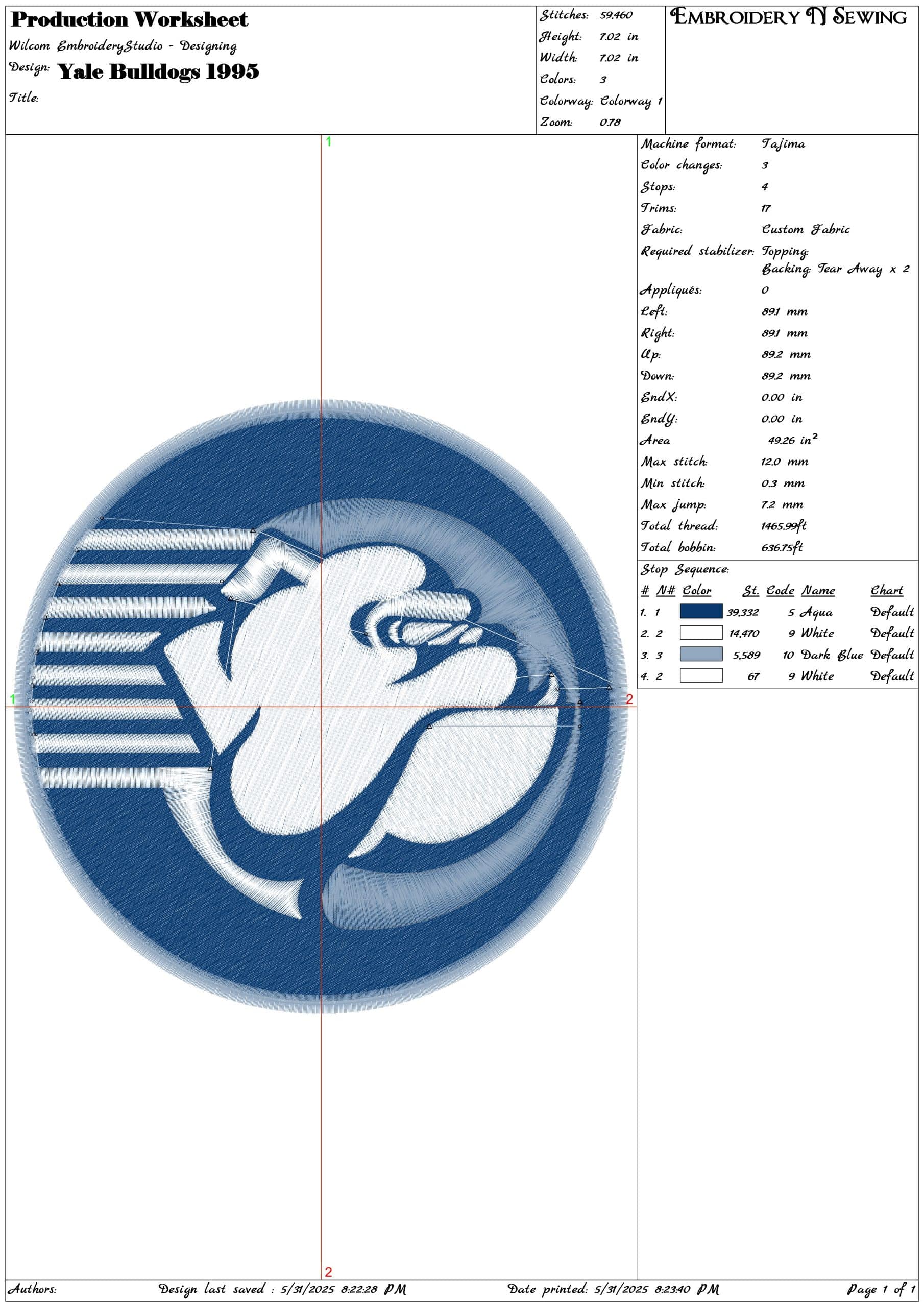 Yale Bulldogs 1995-Elegant embroidery design file - instant download — view 3