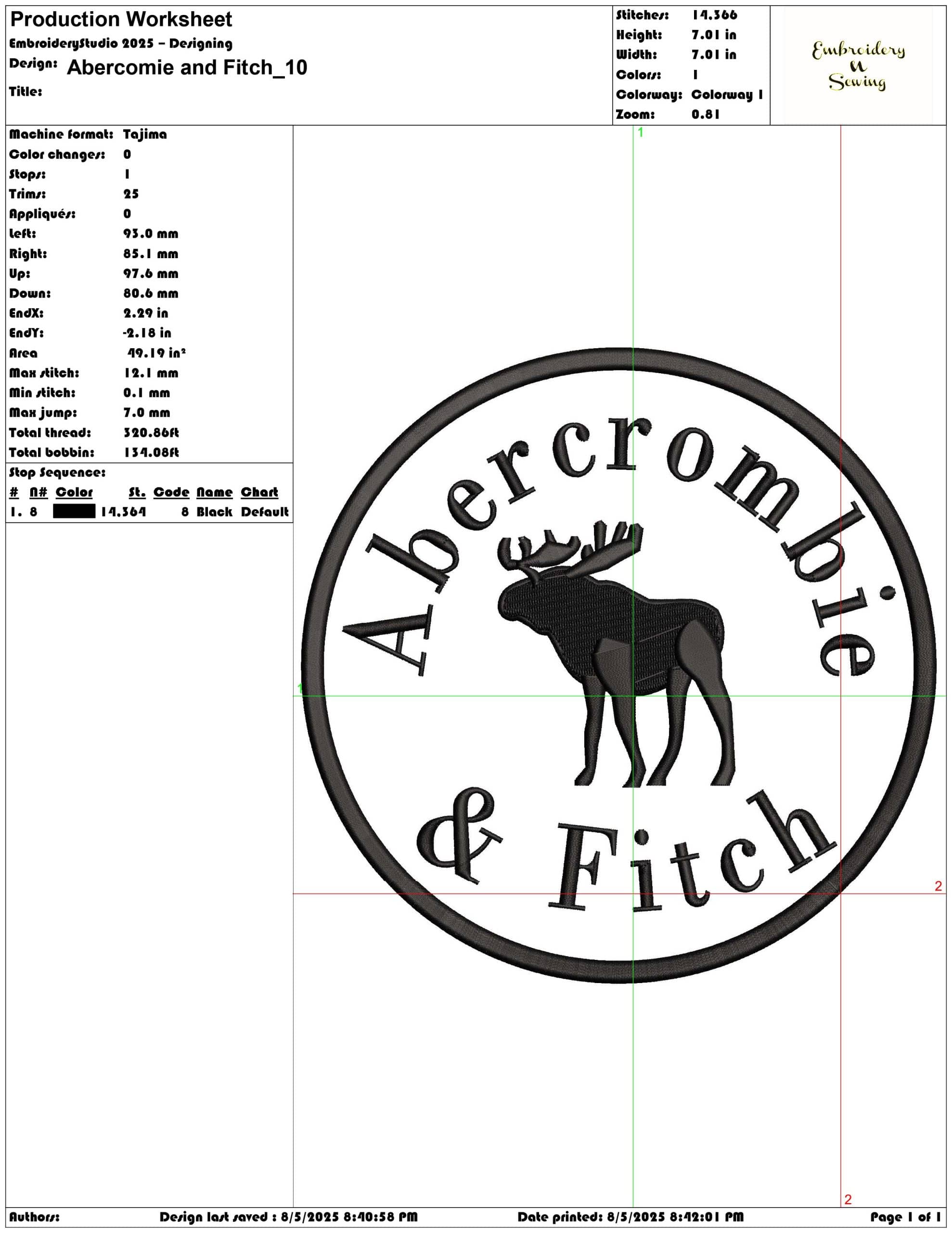 Abercomie and Fitch-Elegant embroidery design file - instant download — view 3