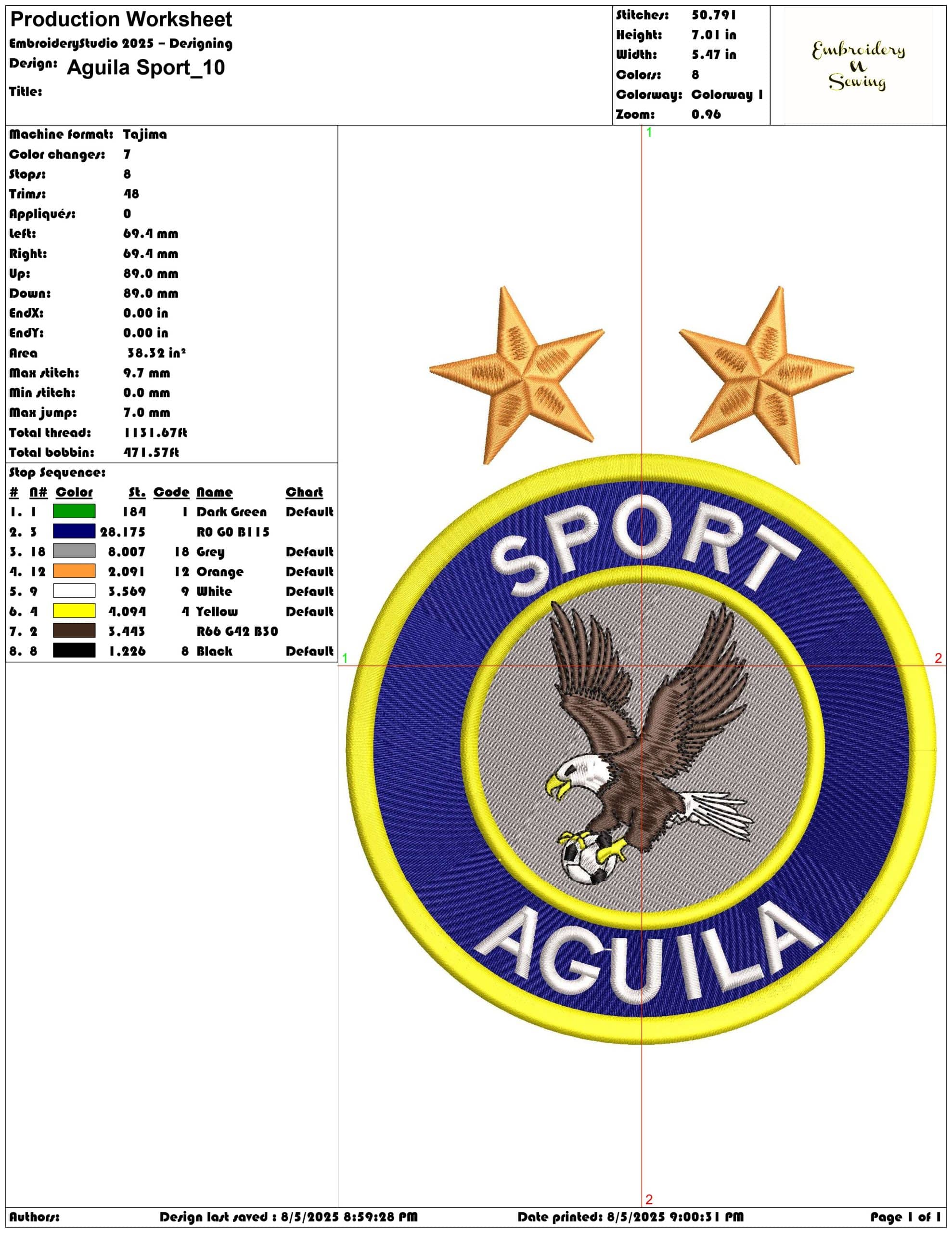 Aguila Sport-Elegant embroidery design file - instant download — view 3