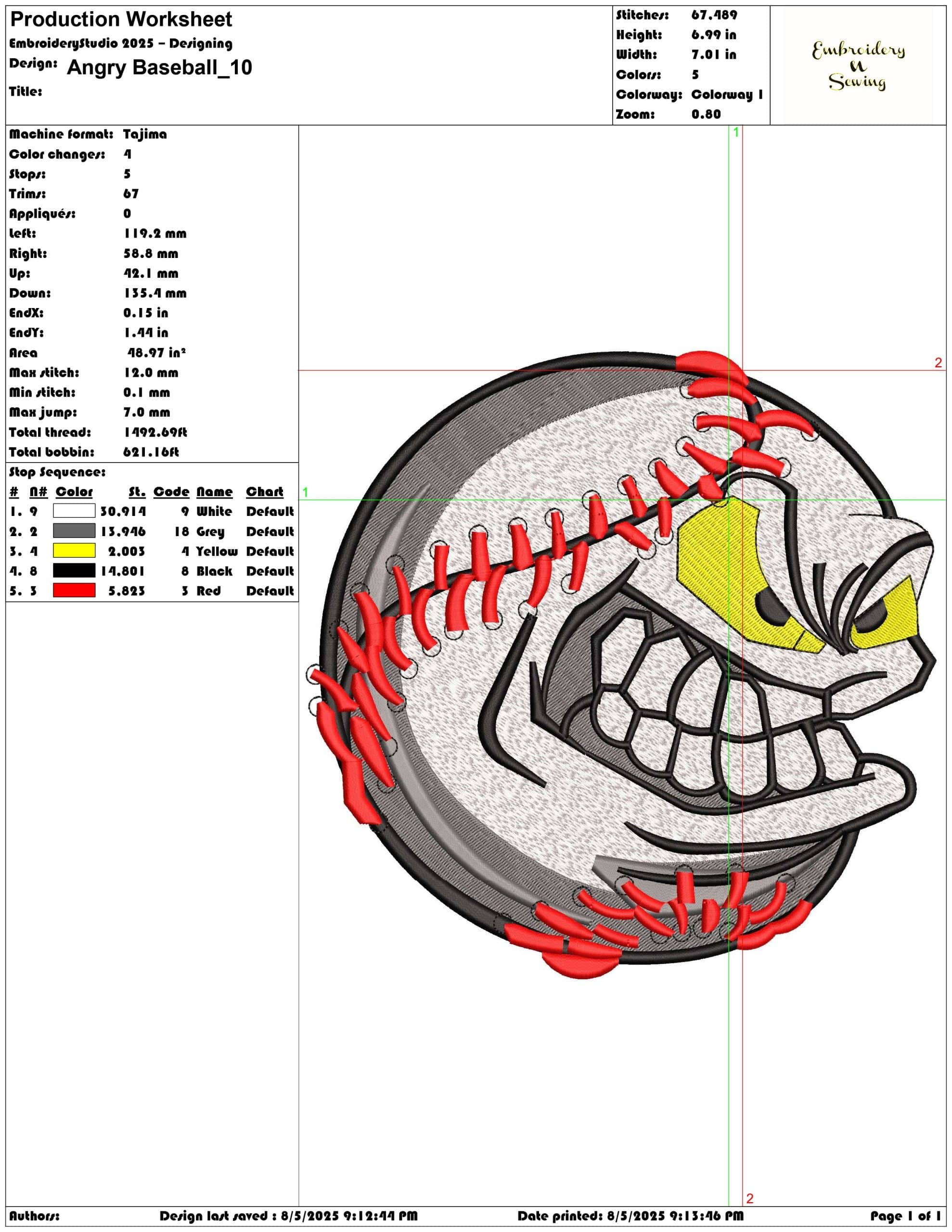 Angry Baseball-Elegant embroidery design file - instant download — view 3