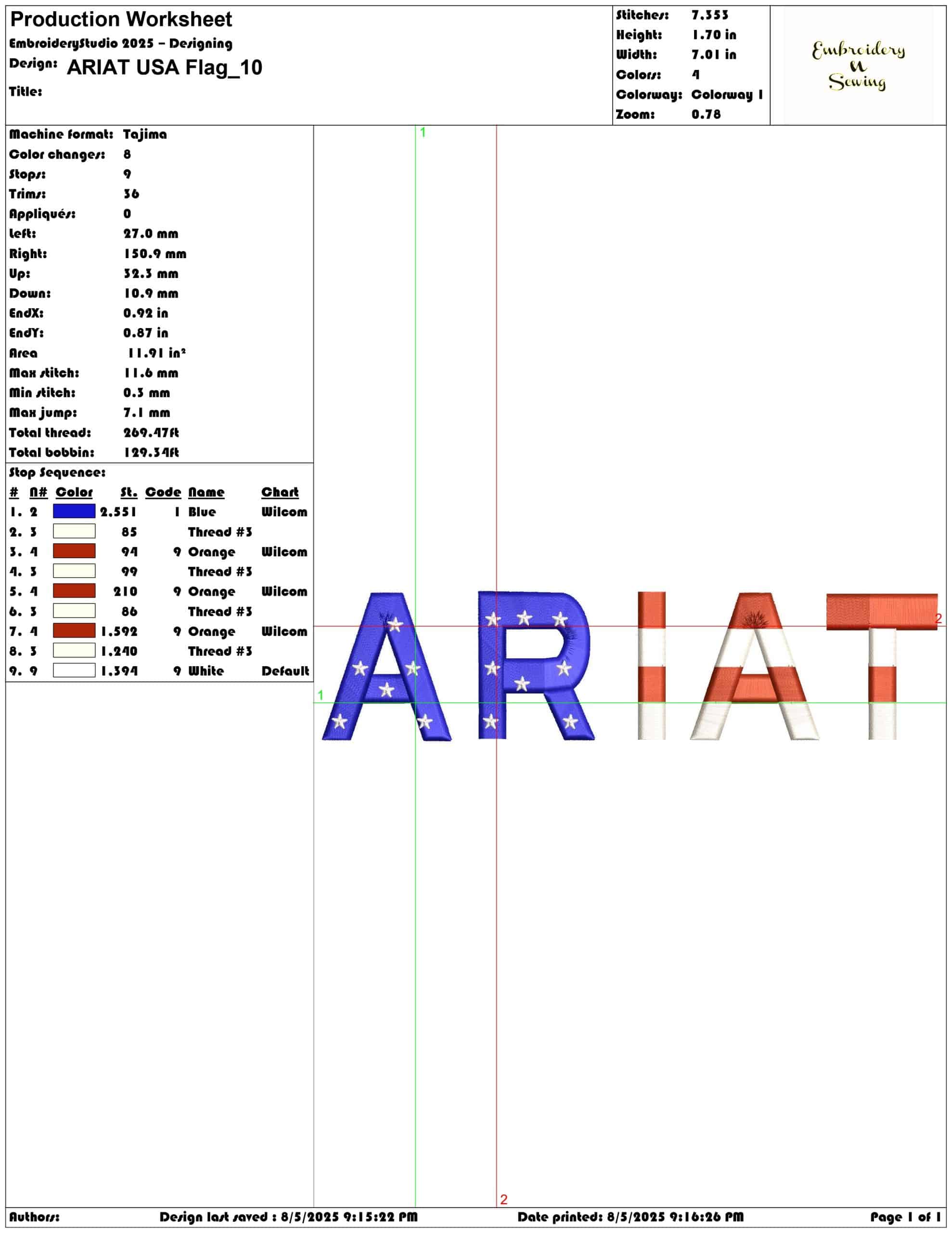 ARIAT USA Flag-Elegant embroidery design file - instant download — view 3