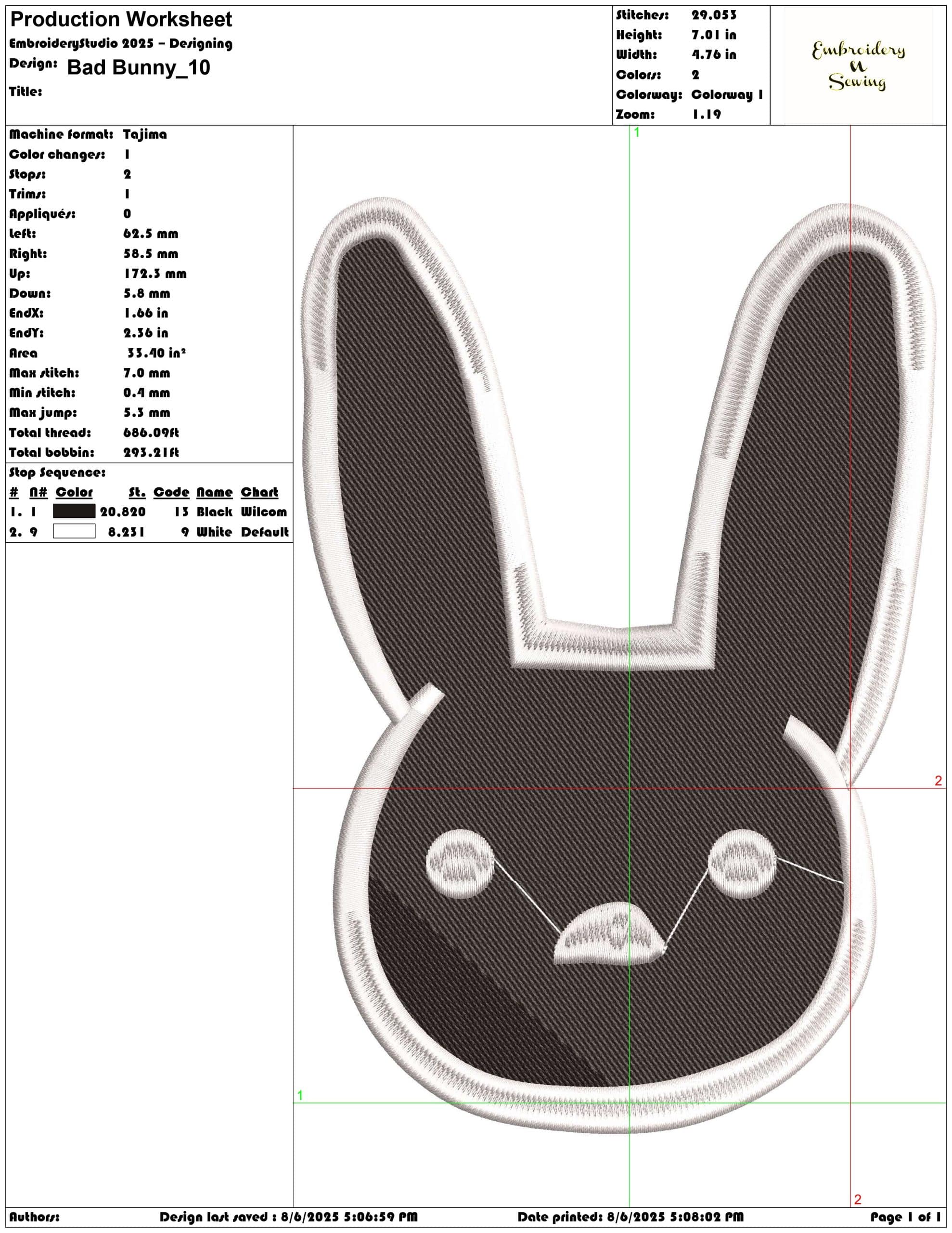 Bad Bunny-Elegant embroidery design file - instant download — view 3