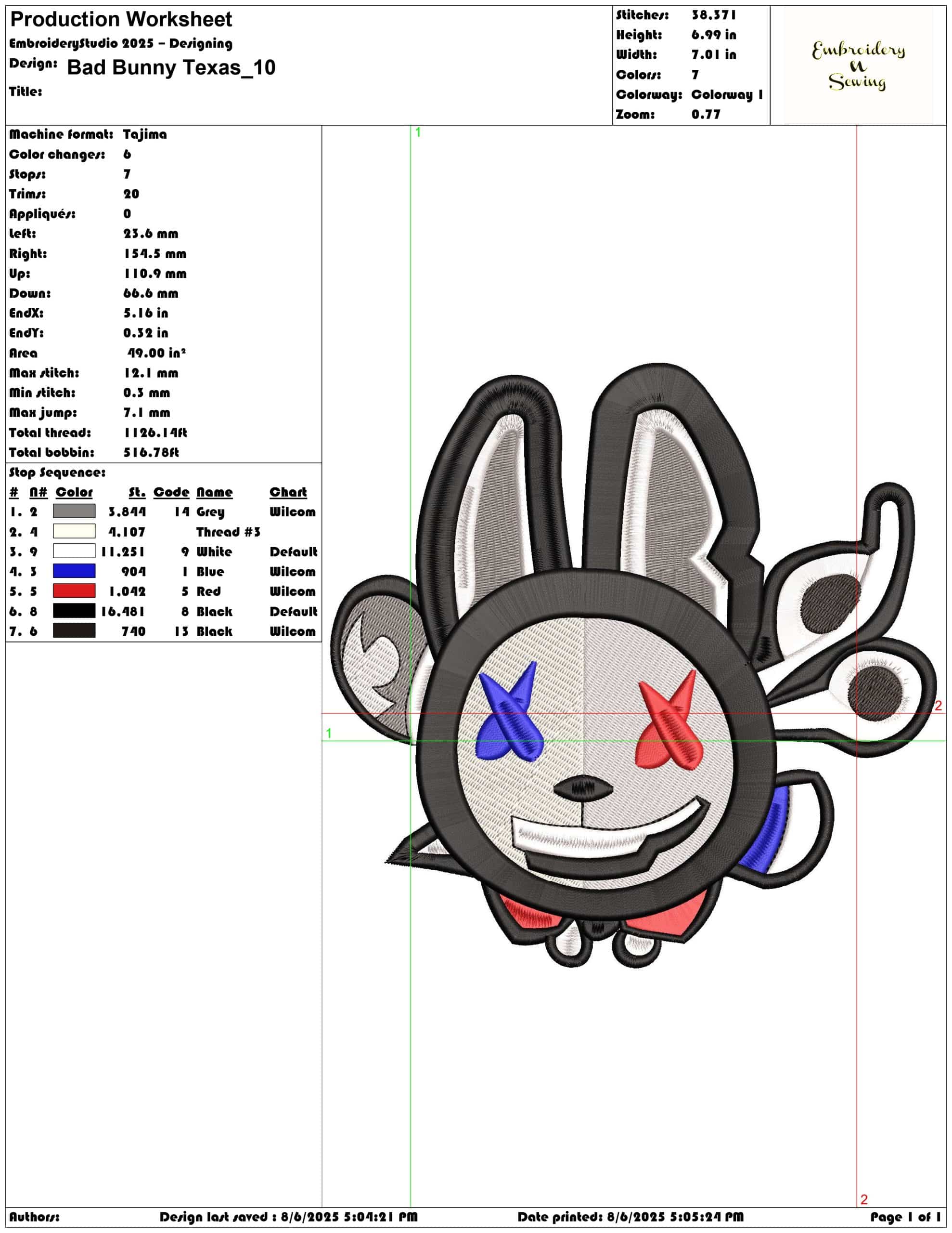 Bad Bunny Texas-Elegant embroidery design file - instant download — view 3